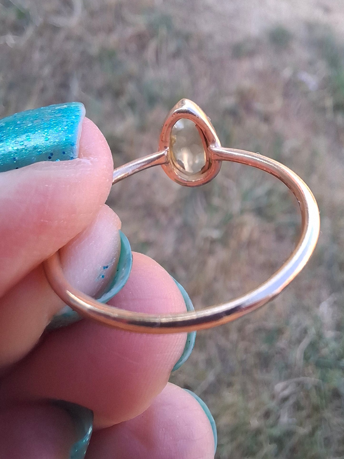 Moldavite Ring, 14K GOLD Plated, size large T, Tektite (Ref: R347)