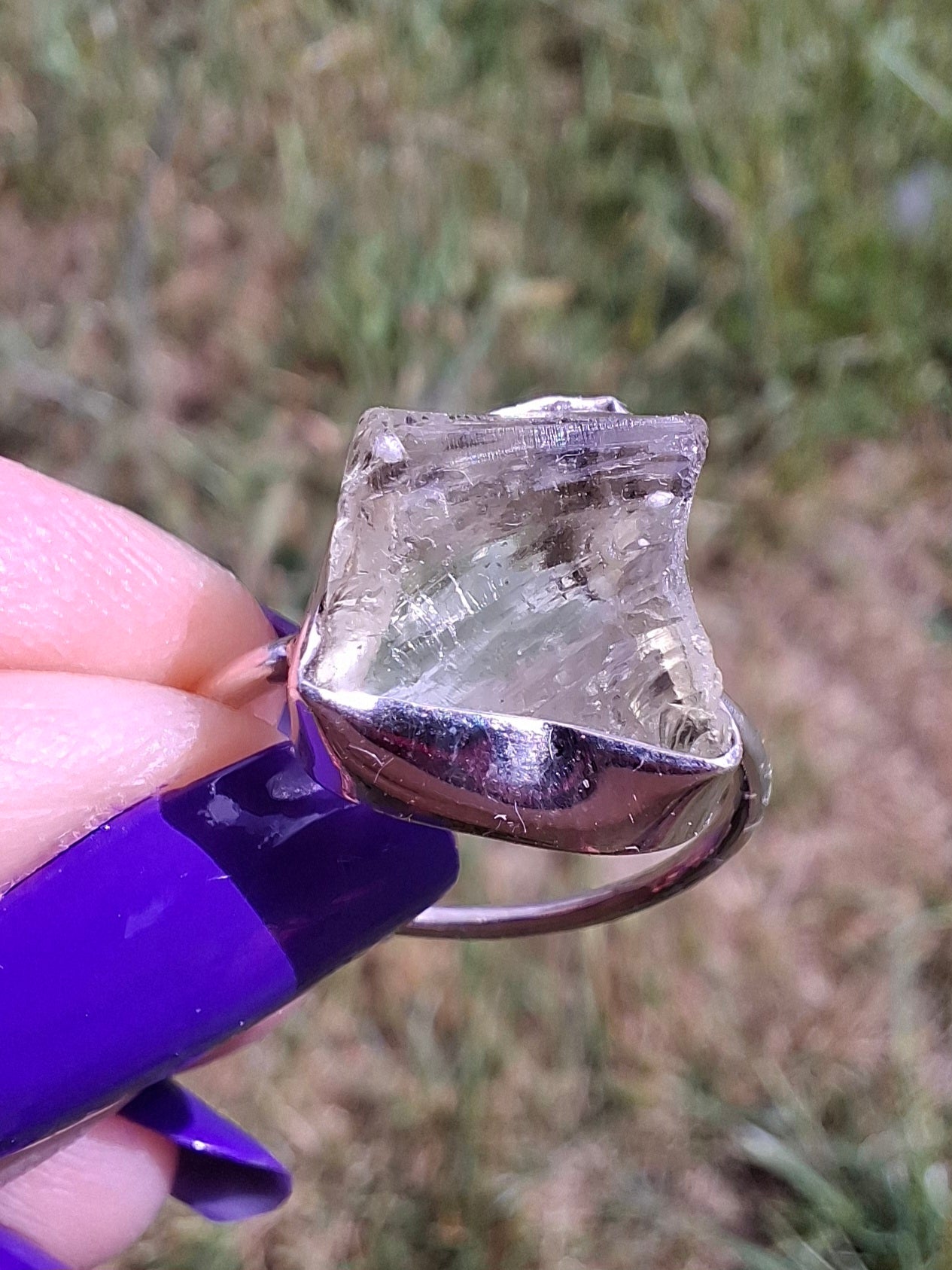 Libyan Desert Glass Ring, size P, 925 Silver, Tektite (Ref: LR26)