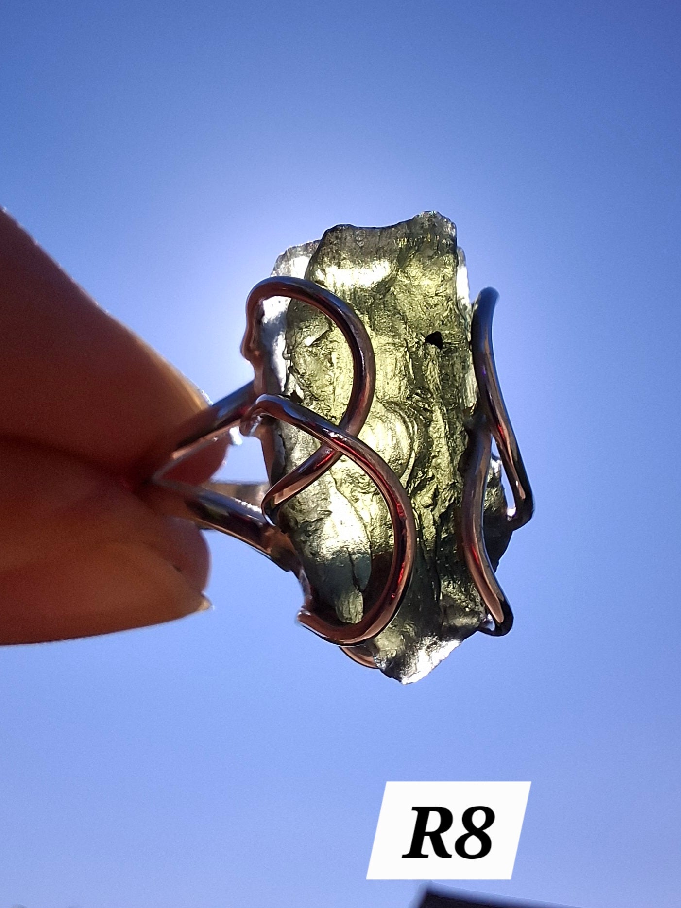 Moldavite Ring, size O, 925 Silver, Tektite (Ref: R8)