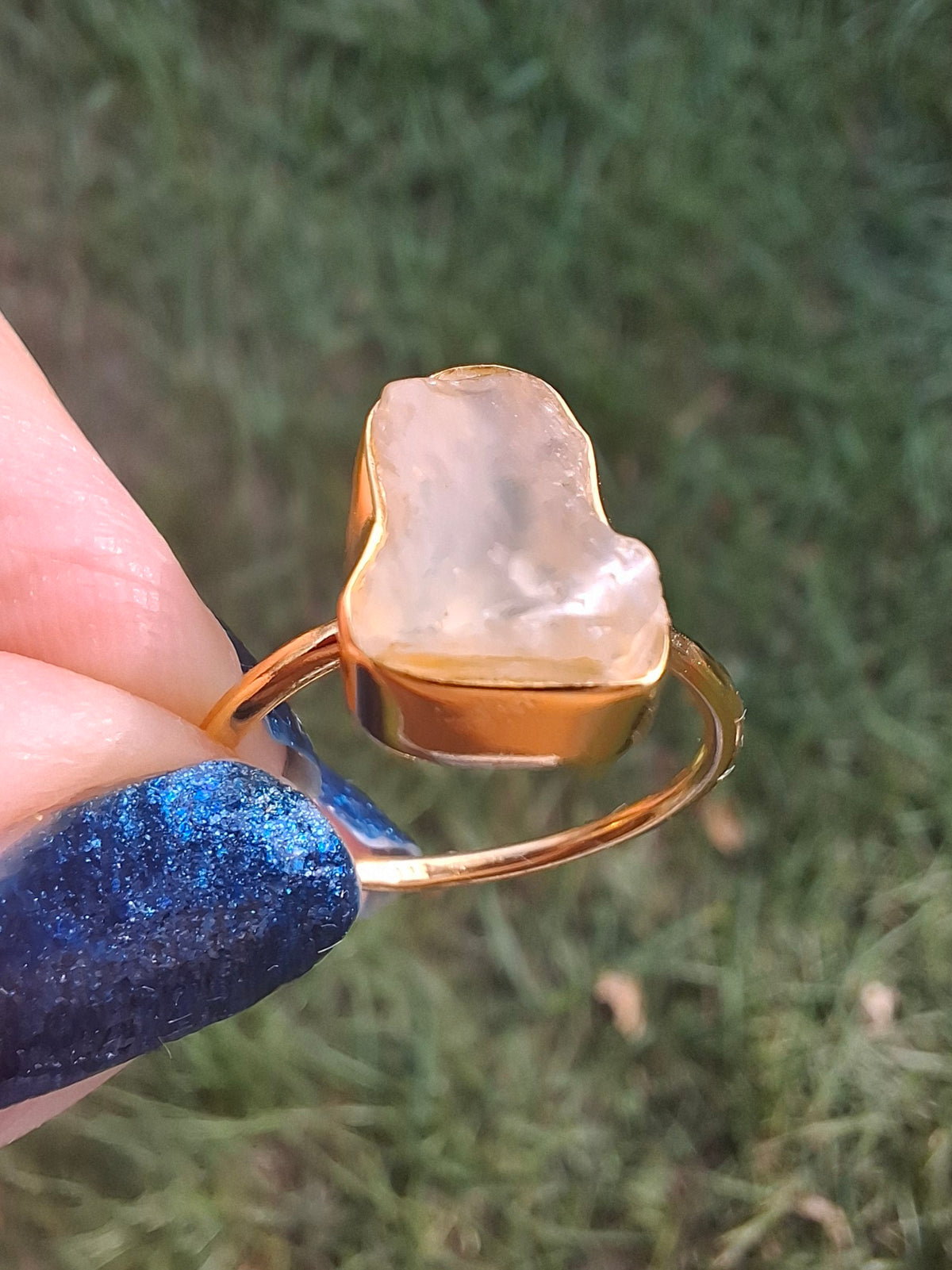 Libyan Desert Glass Ring, 14K GOLD Plated, size O, Tektite (Ref: LR65)