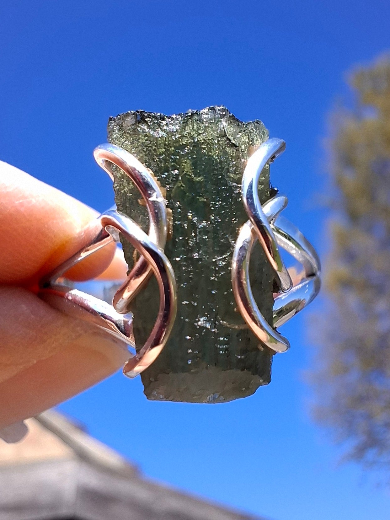 Moldavite Ring, size W, 925 Silver, Tektite (Ref: R15)