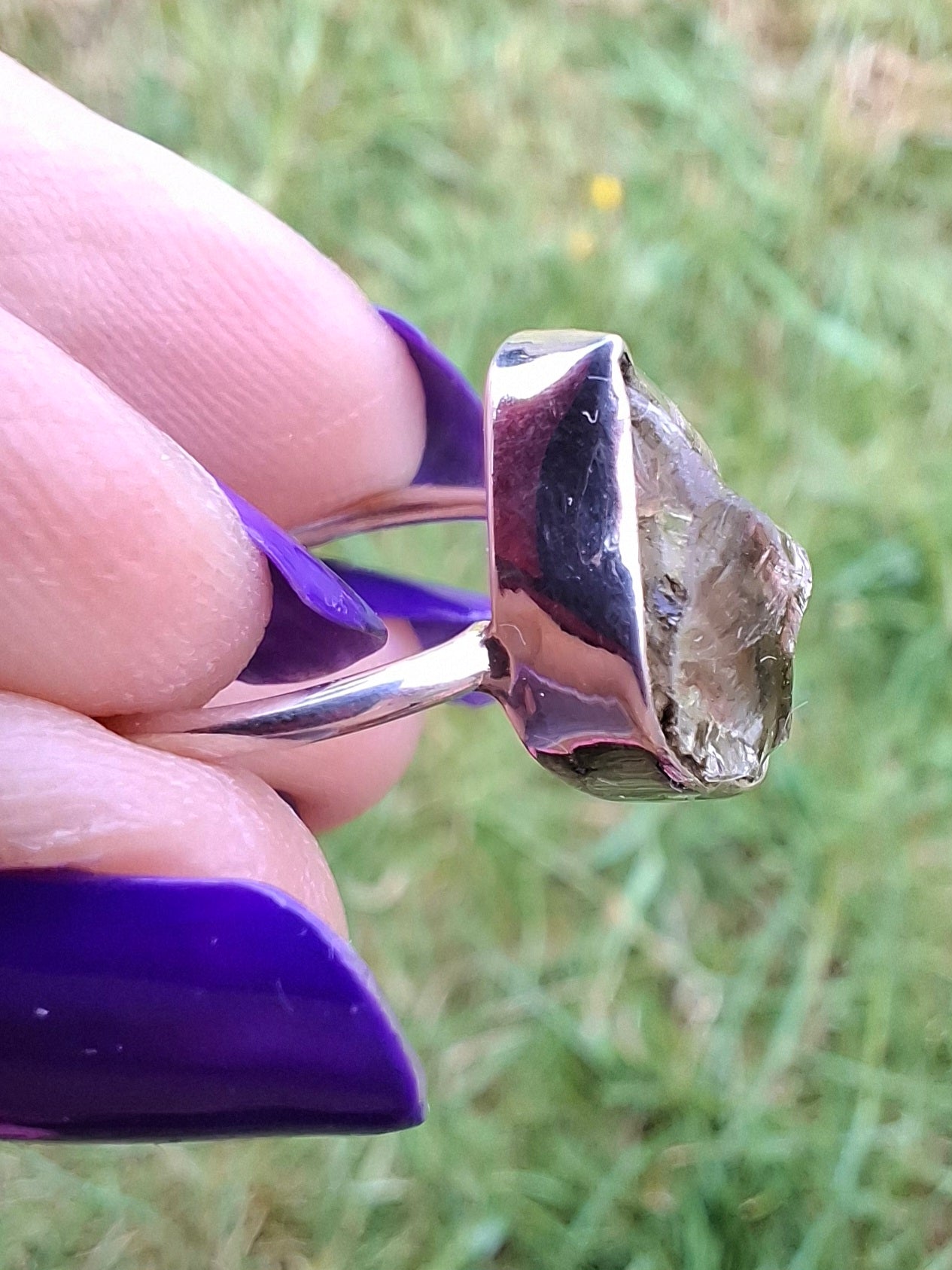 Libyan Desert Glass Ring, size large K, 925 Silver, Tektite (Ref: LR16)