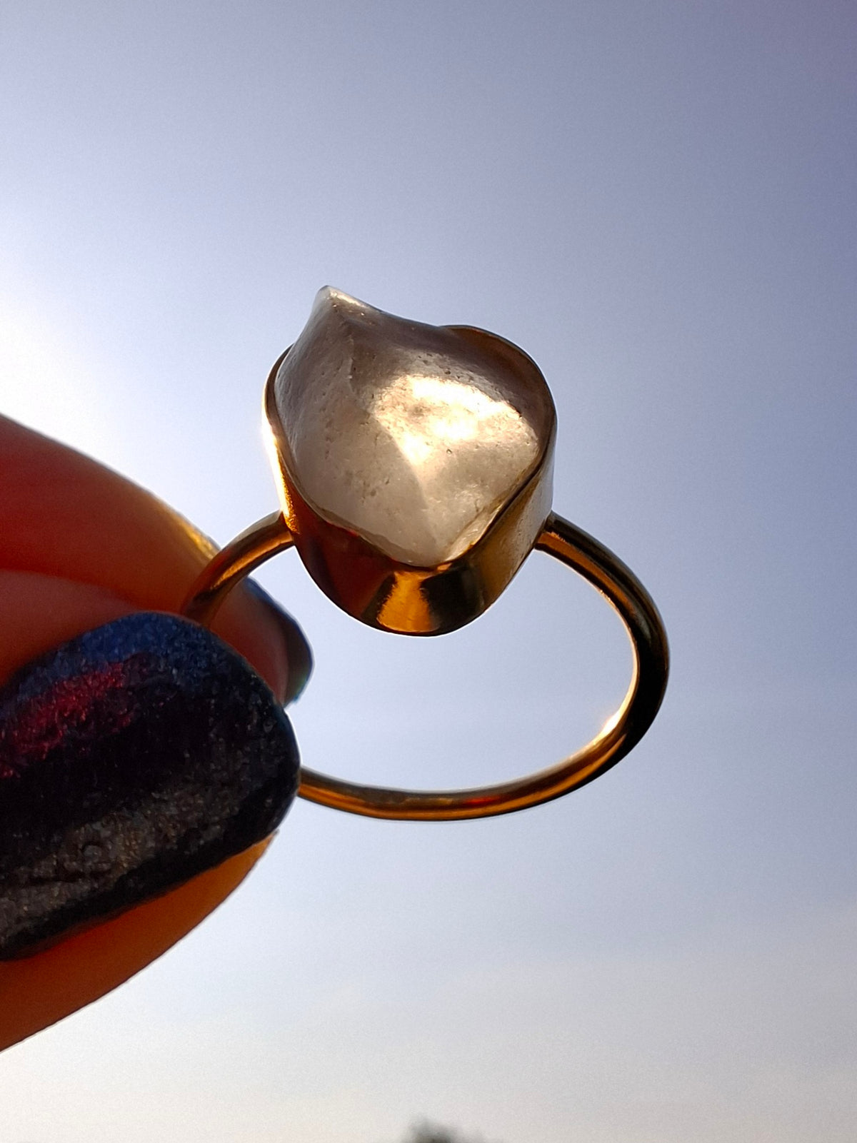 Libyan Desert Glass Ring, 14K GOLD Plated, size small O, Tektite (Ref: LR74)