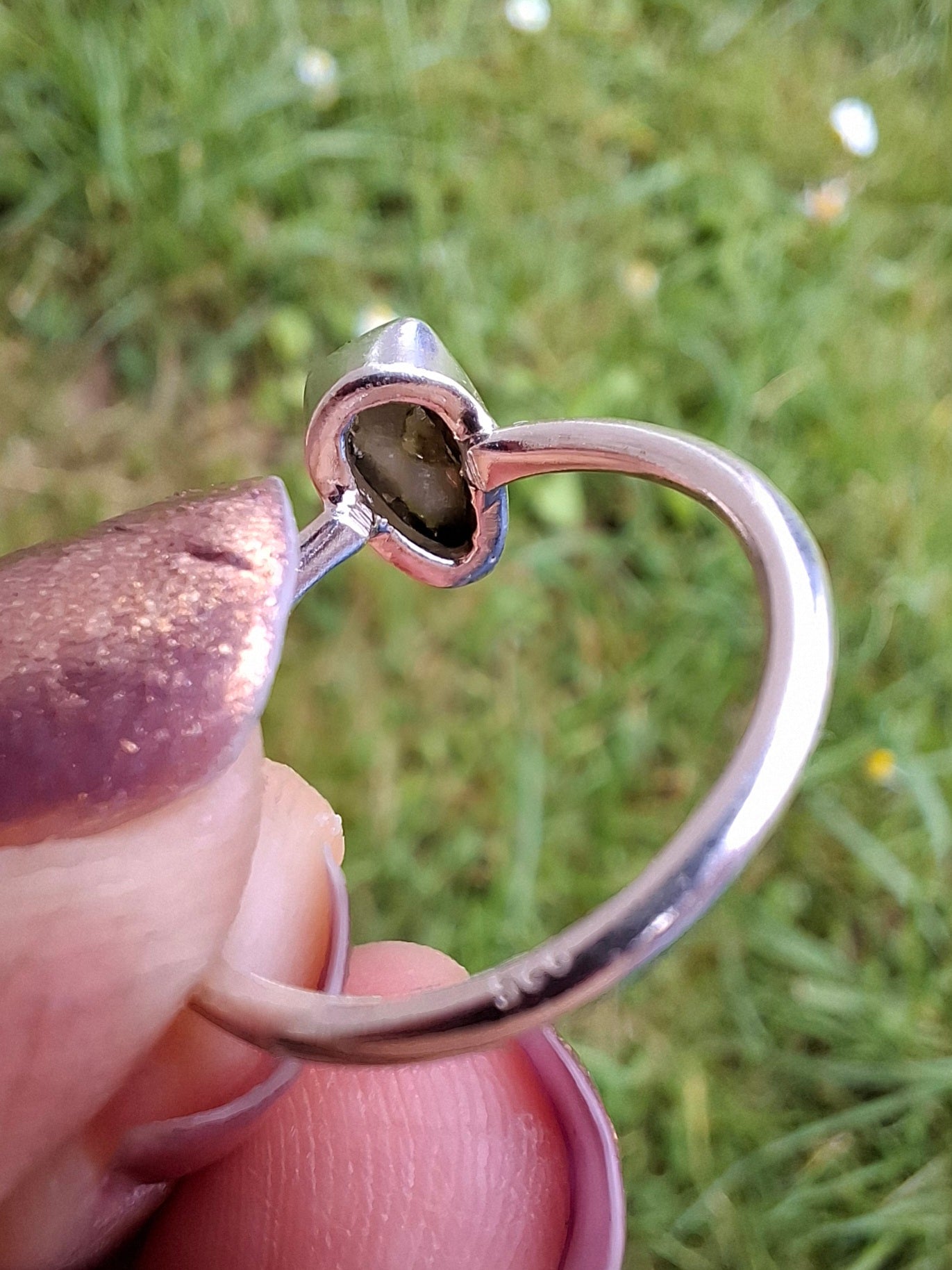 Moldavite Ring, size large K/small L, 925 Silver, Tektite (Ref: R58)