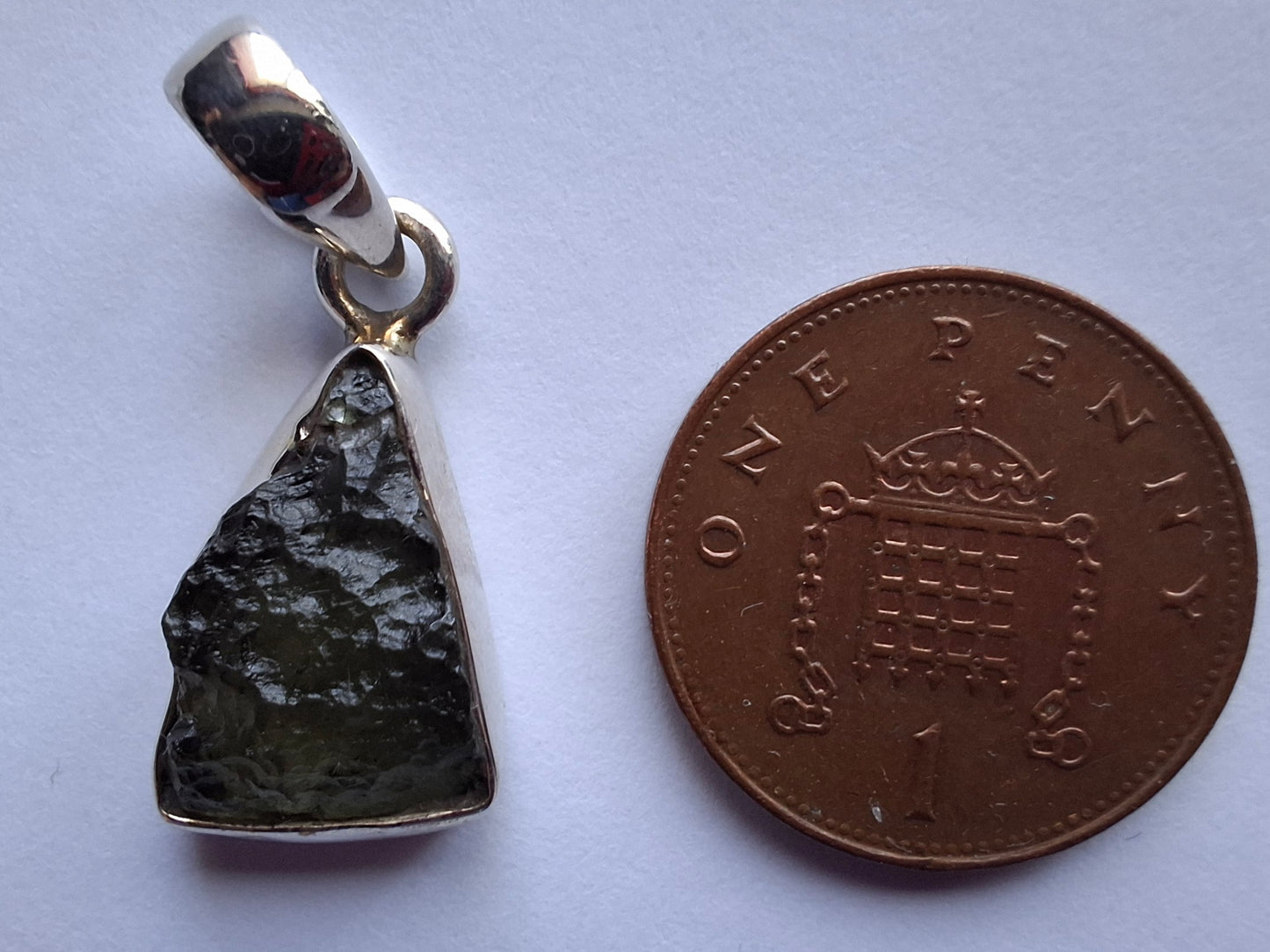 Moldavite Pendant, 925 Silver, Tektite (Ref: P12)