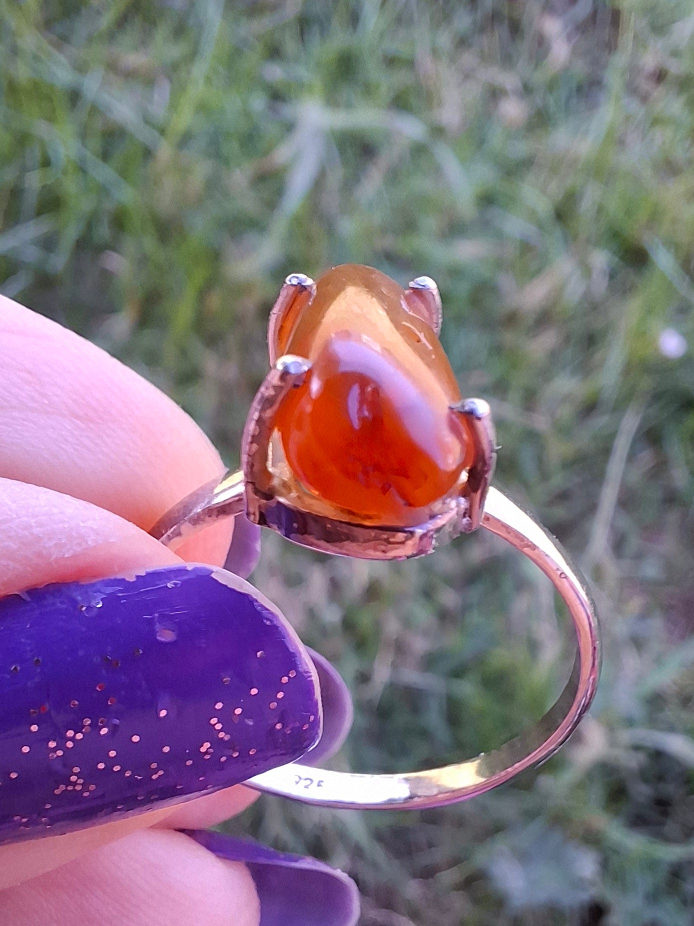 Baltic Amber Ring, size large V, 925 Silver, Fossil (Ref: AR23)