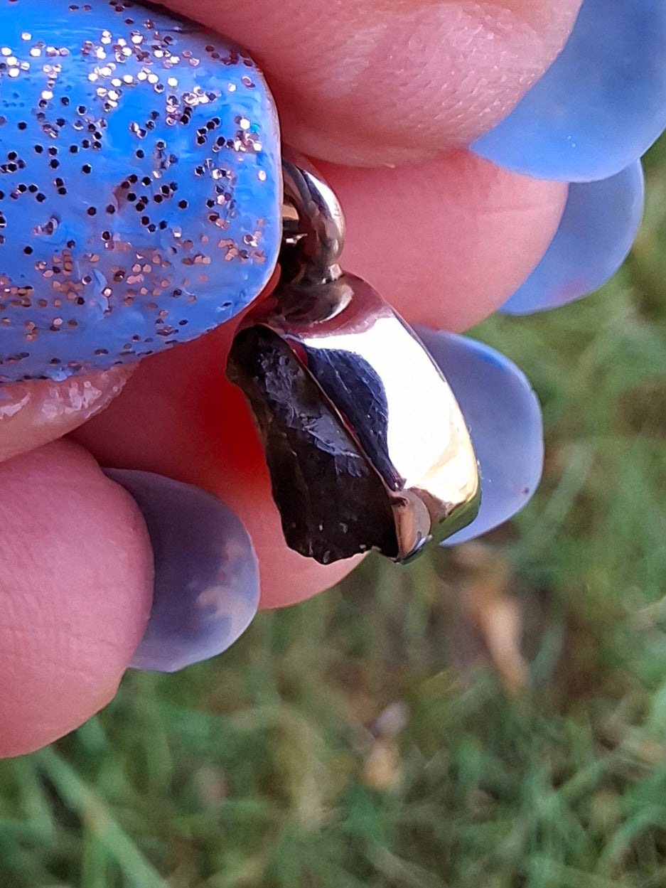 Moldavite Pendant, 925 Silver, Tektite (Ref: P56)