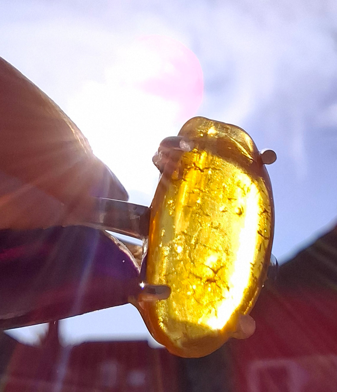 Baltic Amber Ring, size large L, 925 Silver, Fossil (Ref: AR3)