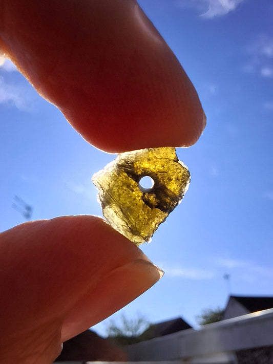 DRILLED Moldavite Piece, 0.92g, Tektite (Ref: D8)