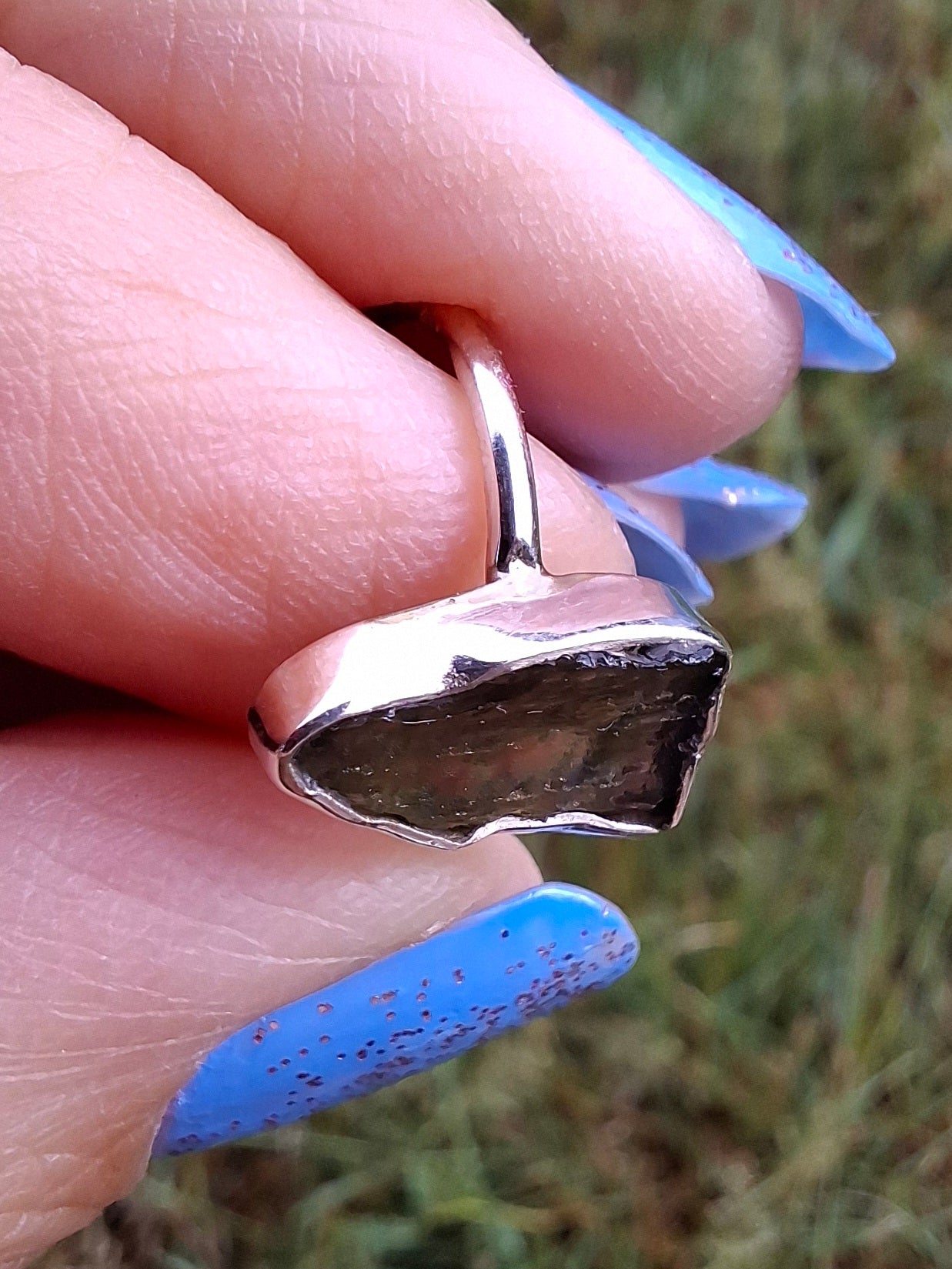 Moldavite Ring, size Large G, 925 Silver, Tektite (Ref: R18)