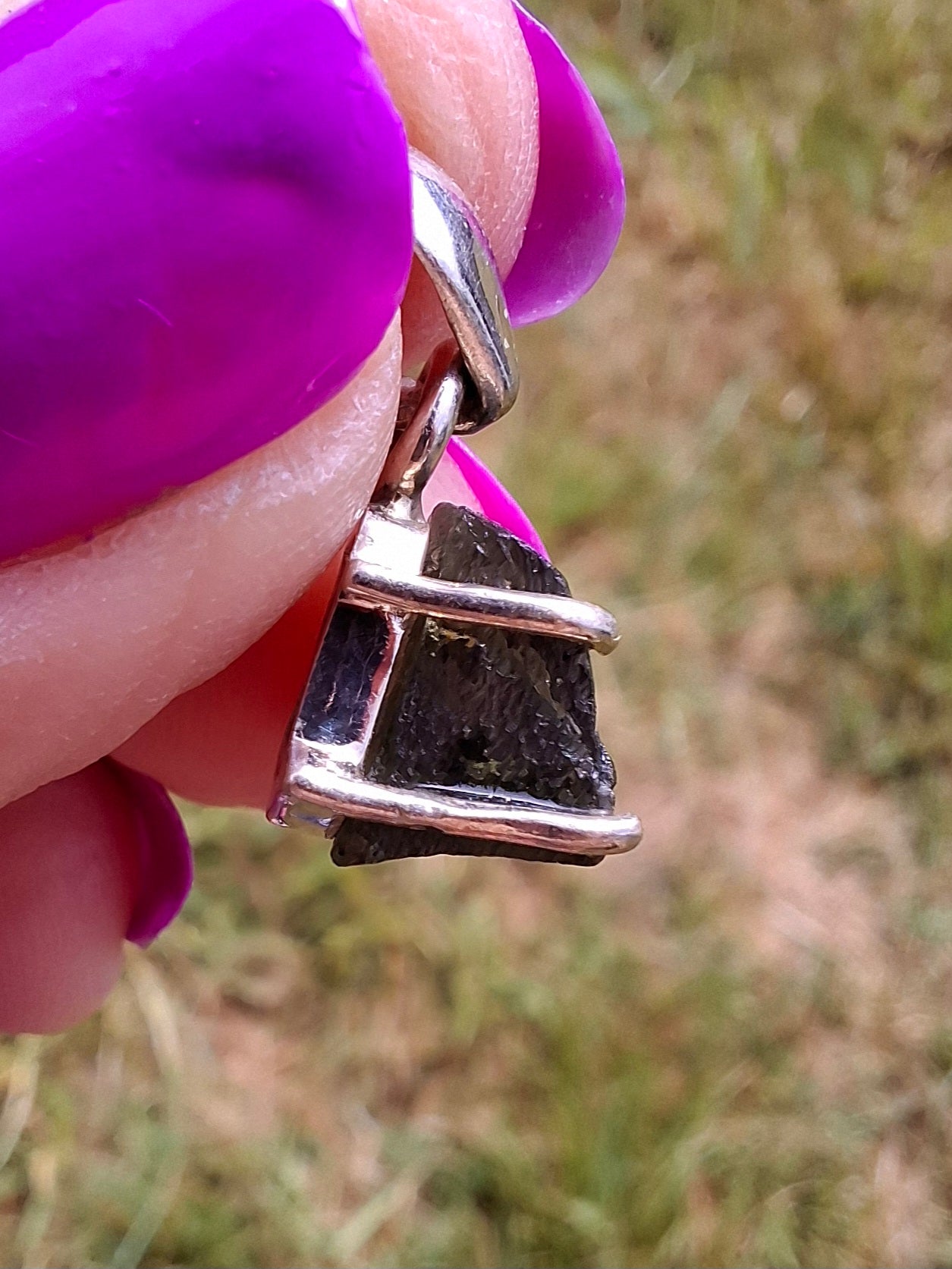 Moldavite Claw Pendant, 925 Silver, Tektite (Ref: P20)