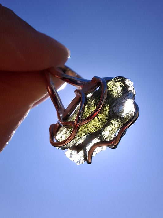 Moldavite Ring, size U, 925 Silver (Ref: R13)