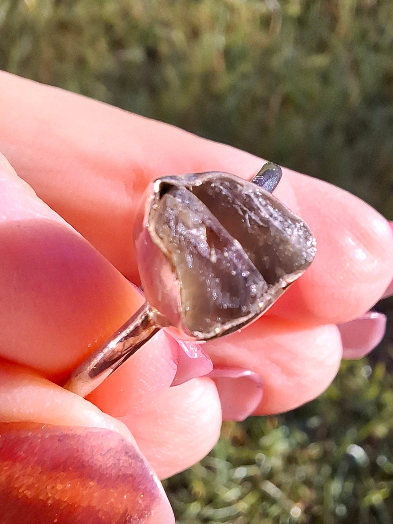 Moldavite Ring, size small X, 925 Silver, Tektite (Ref: R33)