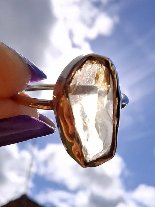 Libyan Desert Glass Ring, size K, 925 Silver, Tektite 🌈 (Ref: LR12)