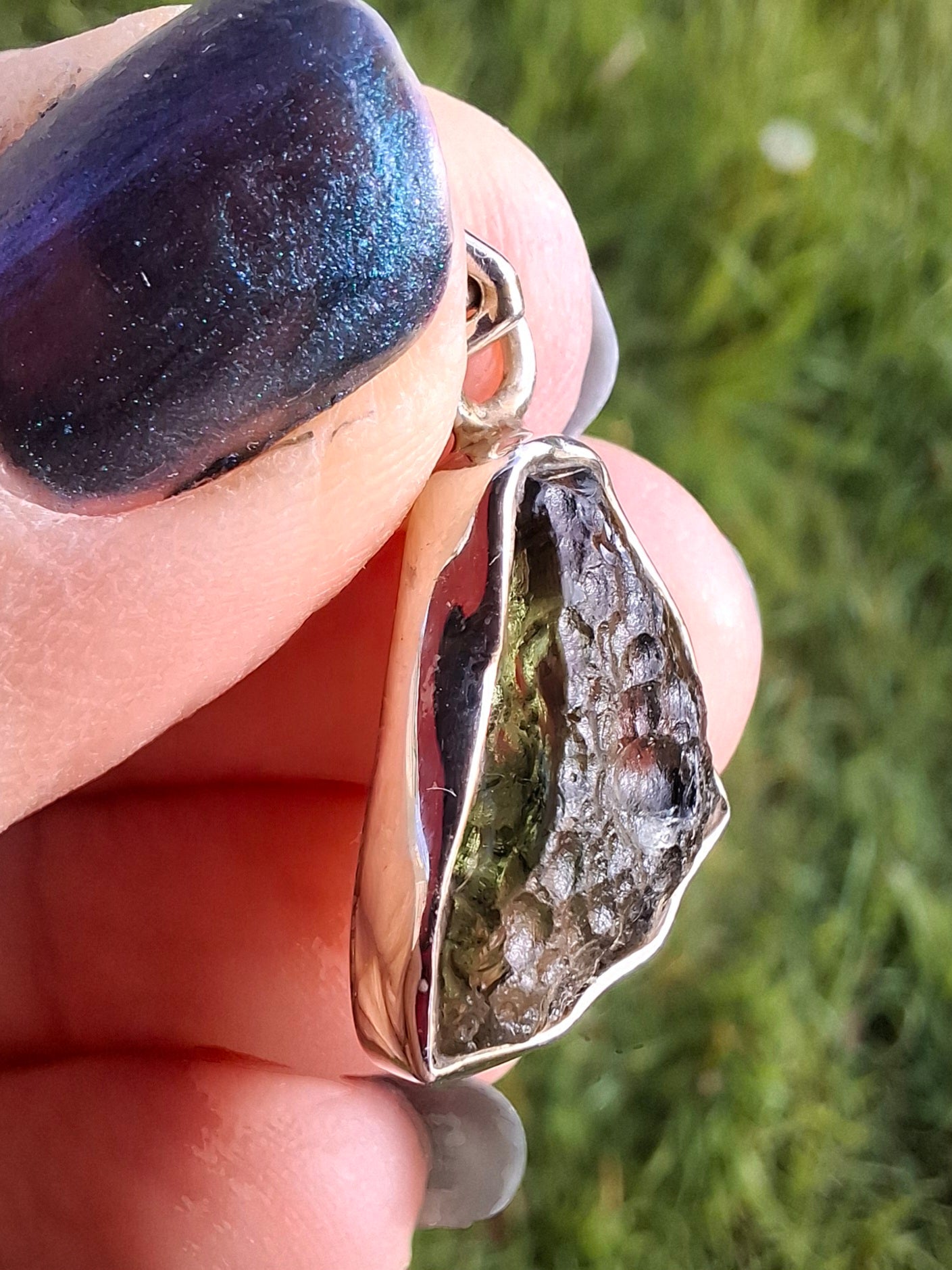 Moldavite Pendant, 925 Silver, Tektite (Ref: P14)