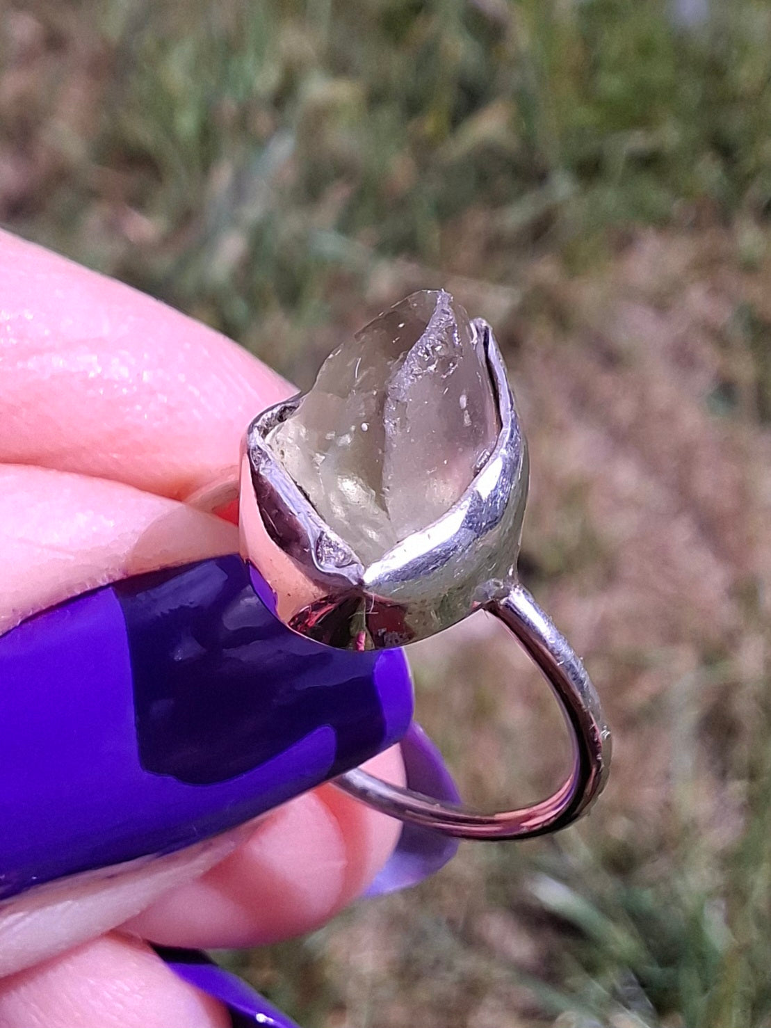 Libyan Desert Glass Ring, size large K/small L, 925 Silver, Tektite (Ref: LR17)