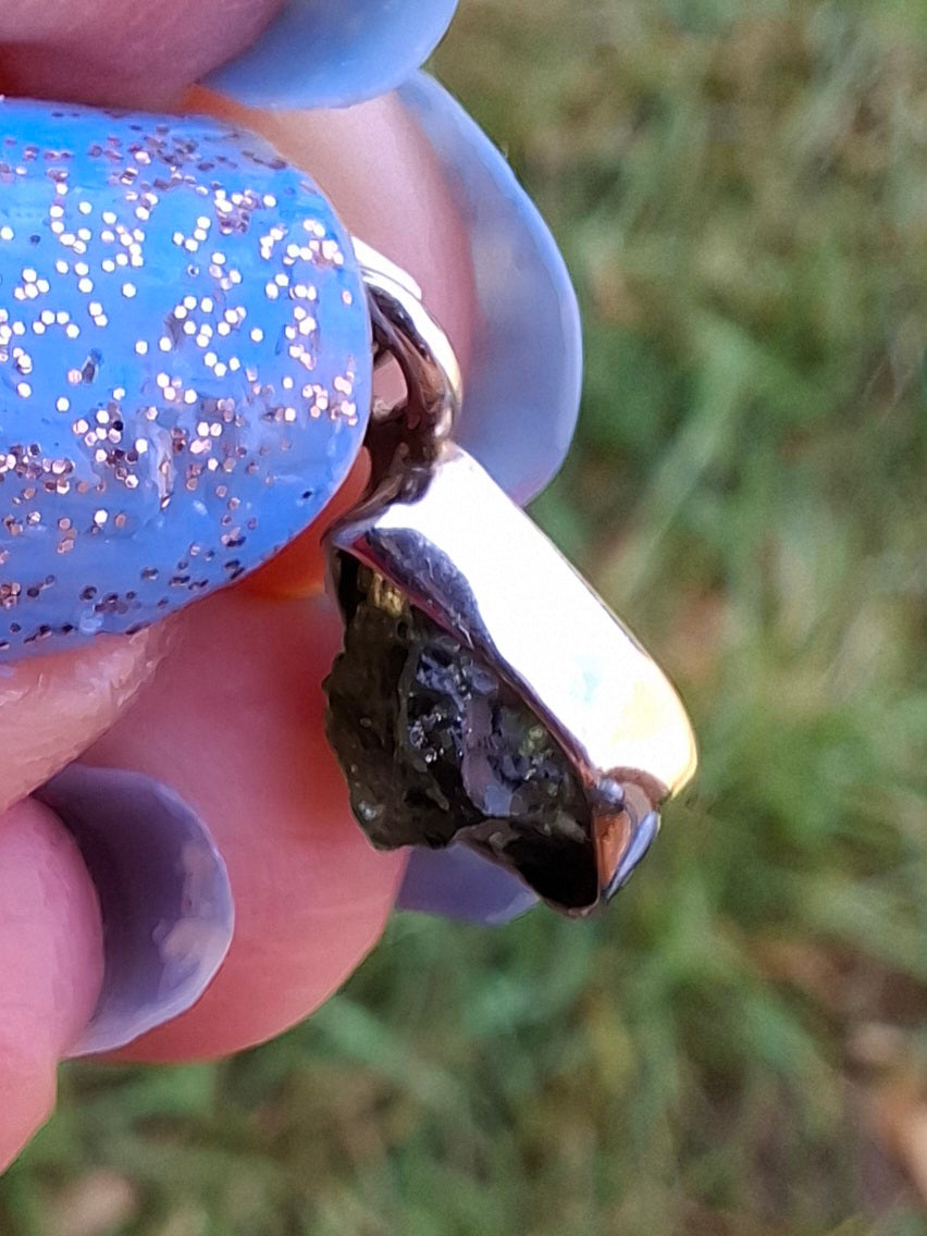 Moldavite Pendant, 925 Silver, Tektite (Ref: P45)