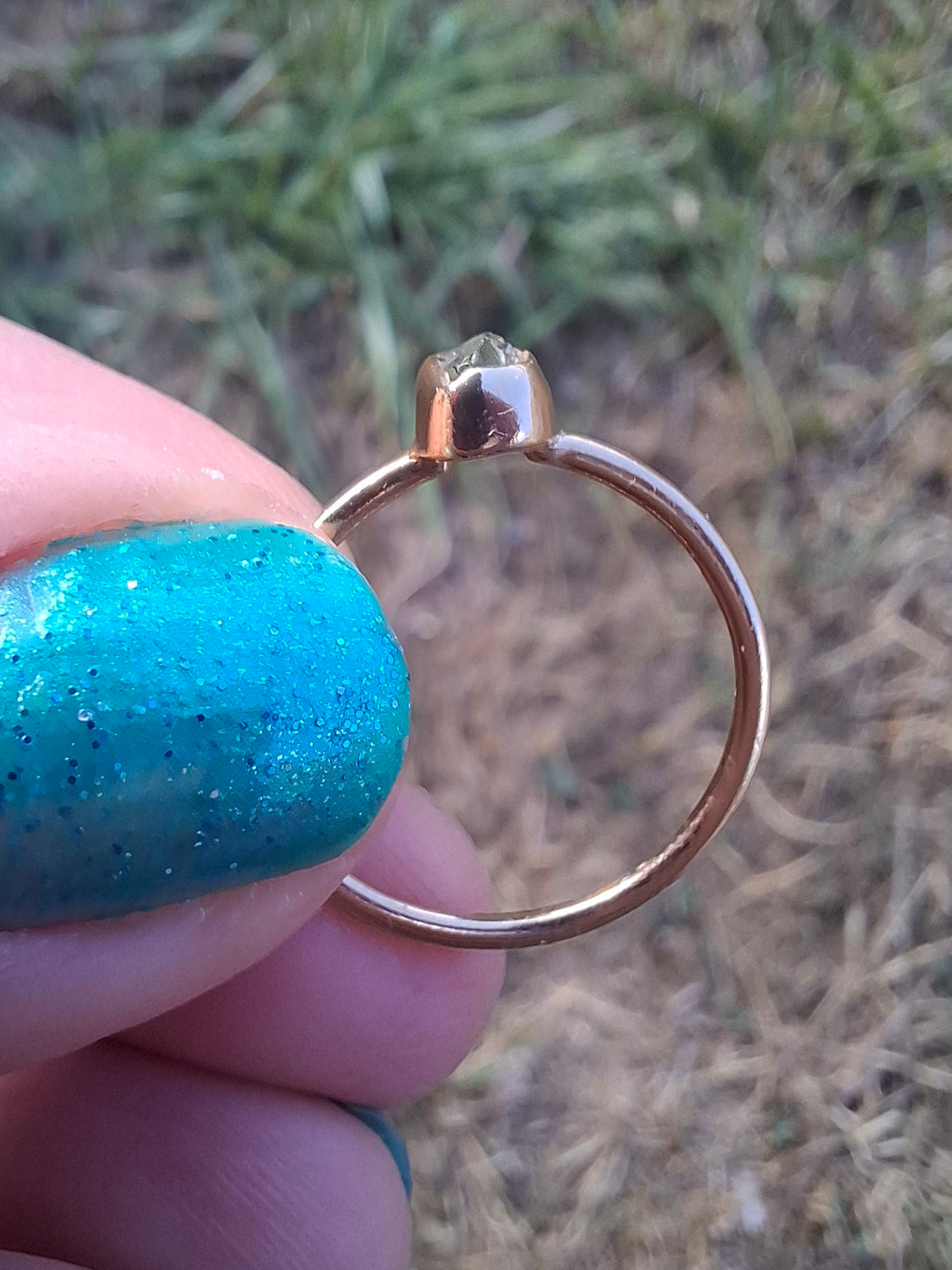 Moldavite Ring, 14K GOLD Plated, size large M, Tektite (Ref: R337)