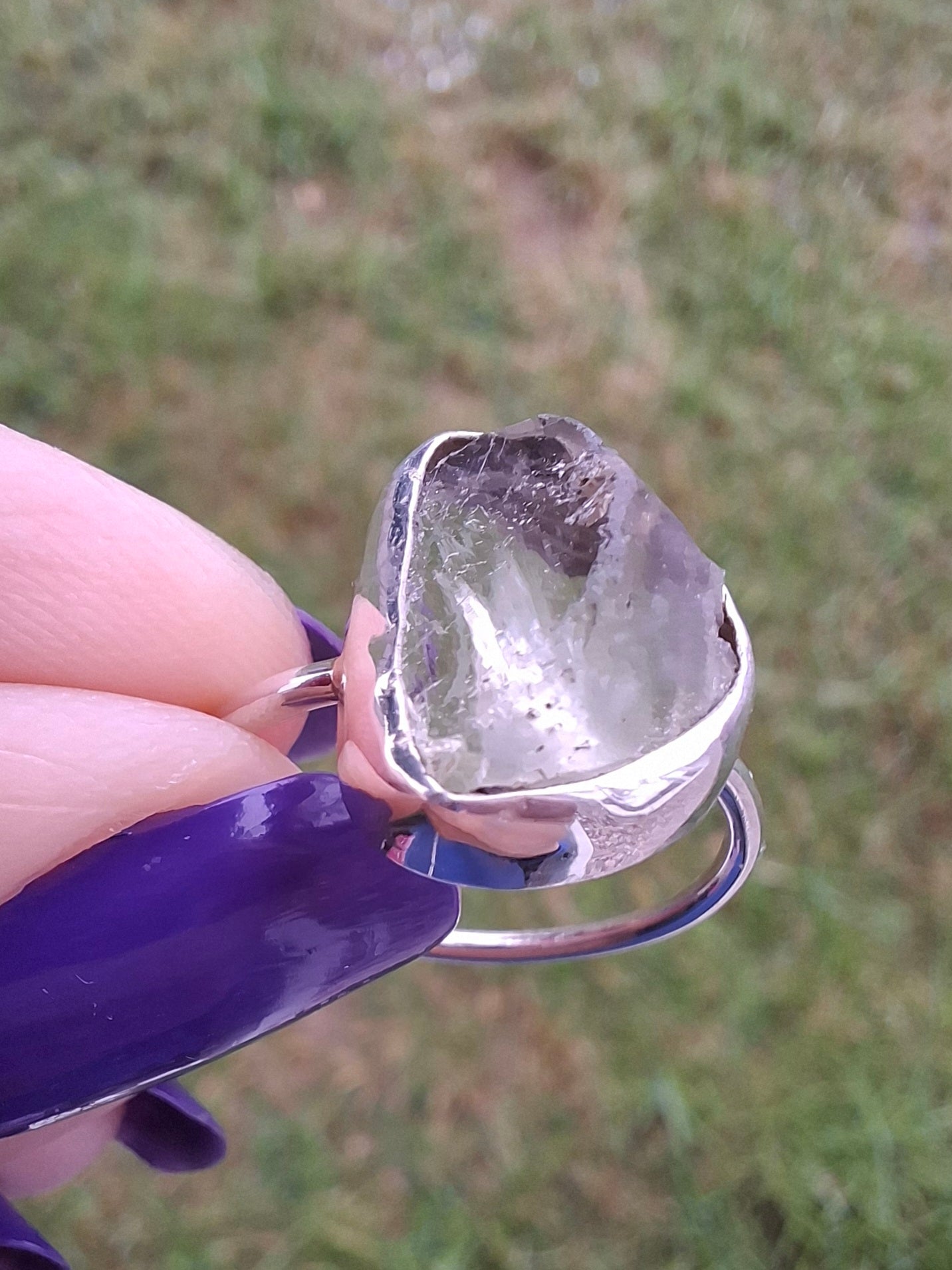Libyan Desert Glass Ring, size large P, 925 Silver, Tektite (Ref: LR28)