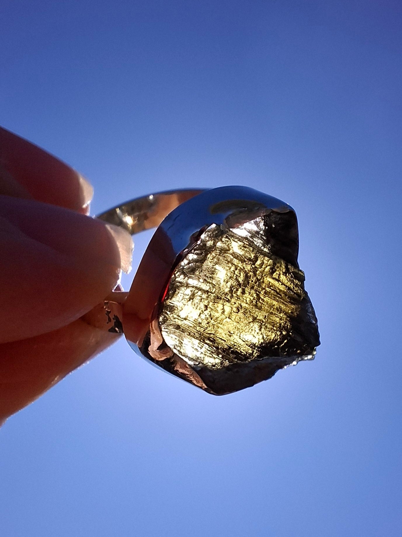 Moldavite Ring, size K, 925 Silver,  Tektite (Ref: R303)