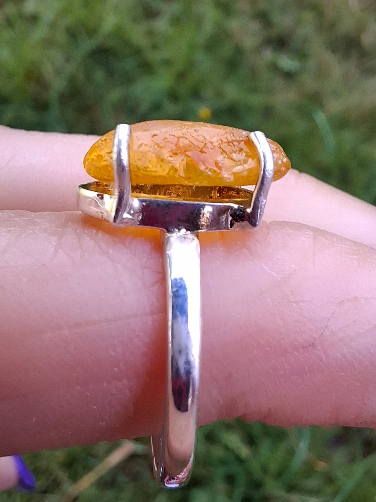Baltic Amber Ring, size large L/small M, 925 Silver, Fossil (Ref: AR4)
