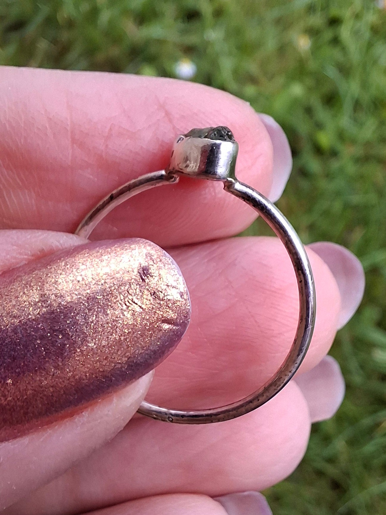Moldavite Ring, size R, 925 Silver, Tektite (Ref: R64)