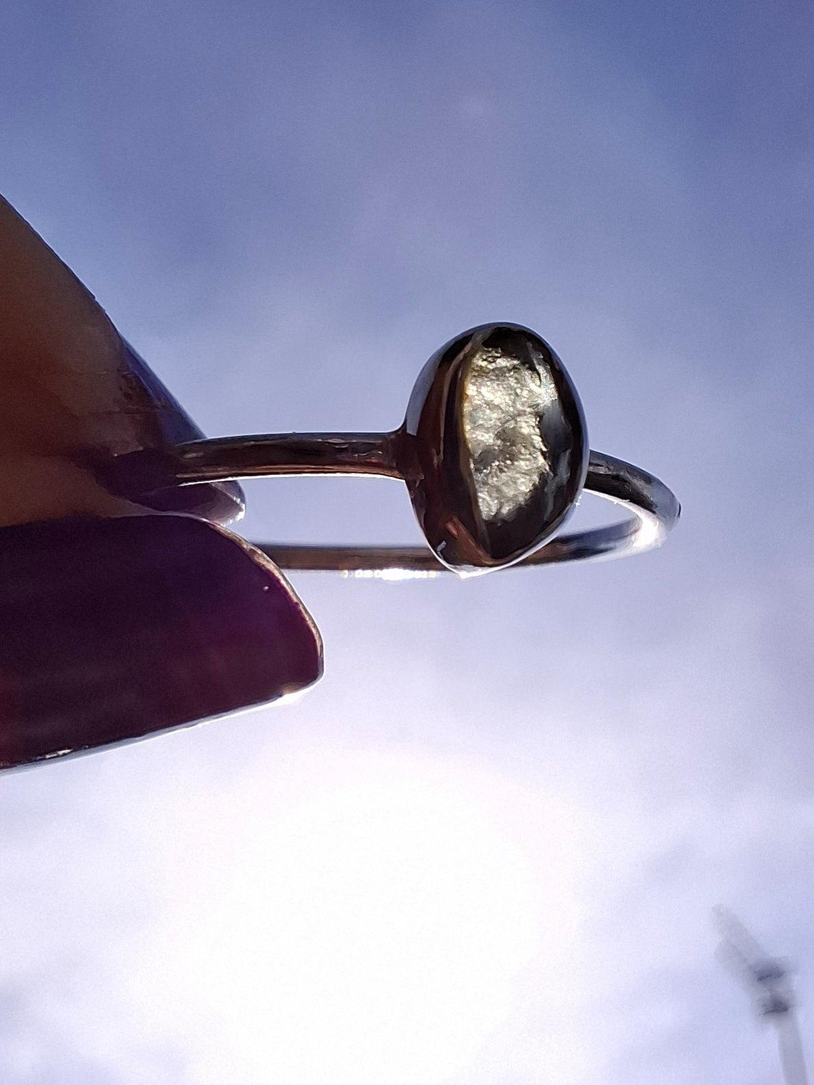 Moldavite Ring, size small T, 925 Silver, Tektite (Ref: R69)