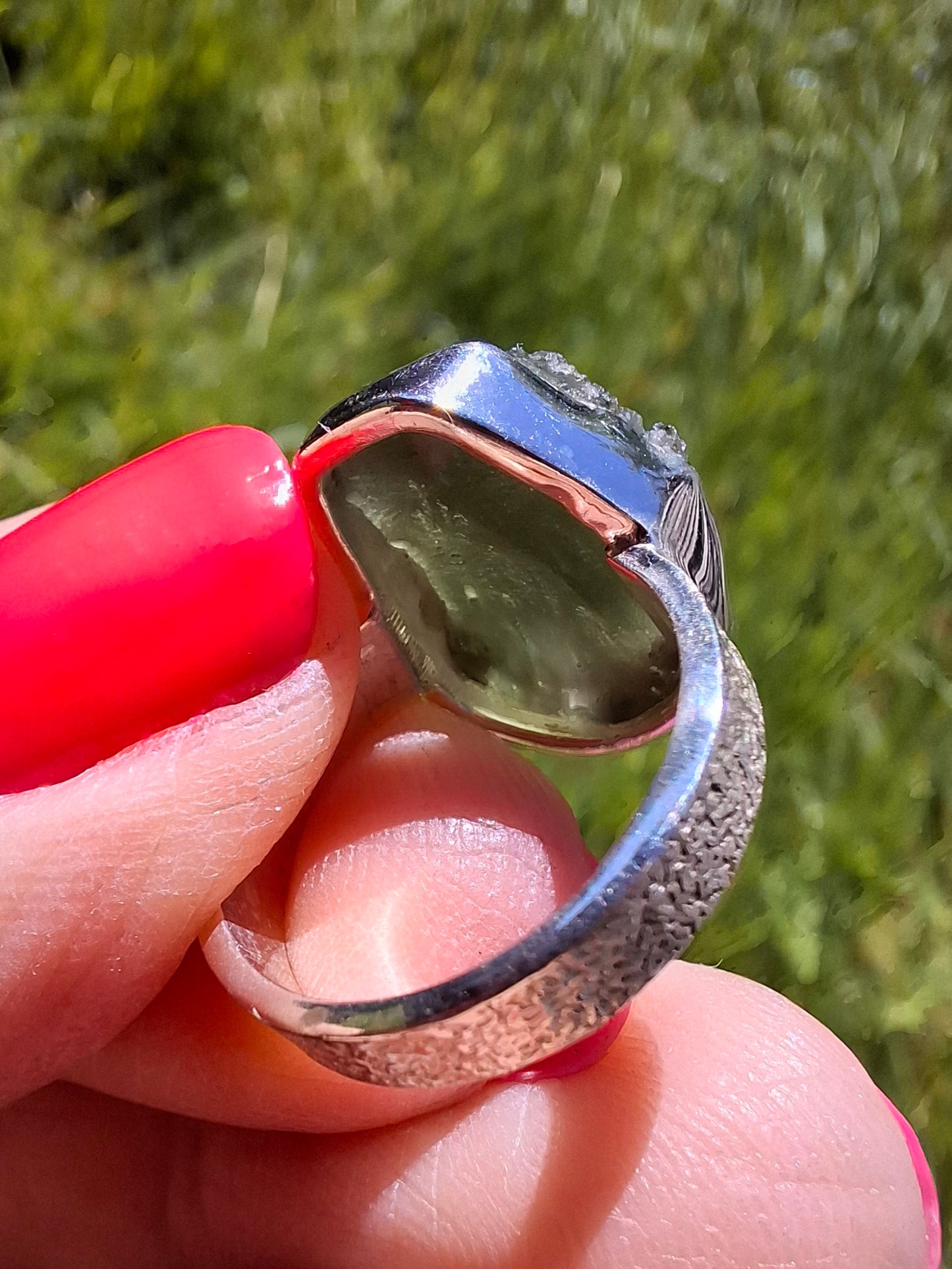 Modavite Ring, size J, 925 Silver, Tektite (Ref: R297)