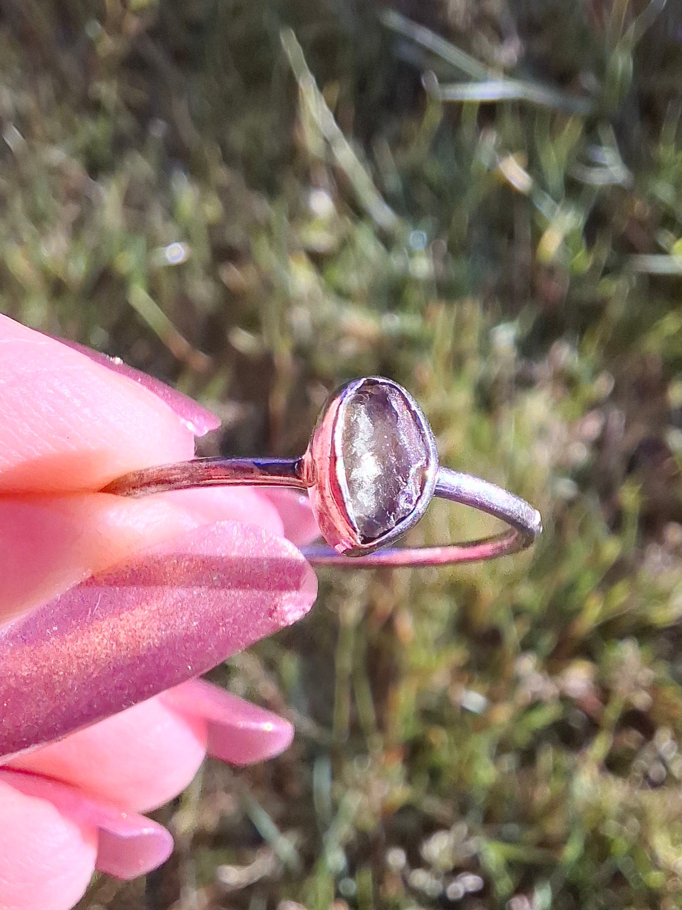 Moldavite Ring, size small T, 925 Silver, Tektite (Ref: R69)