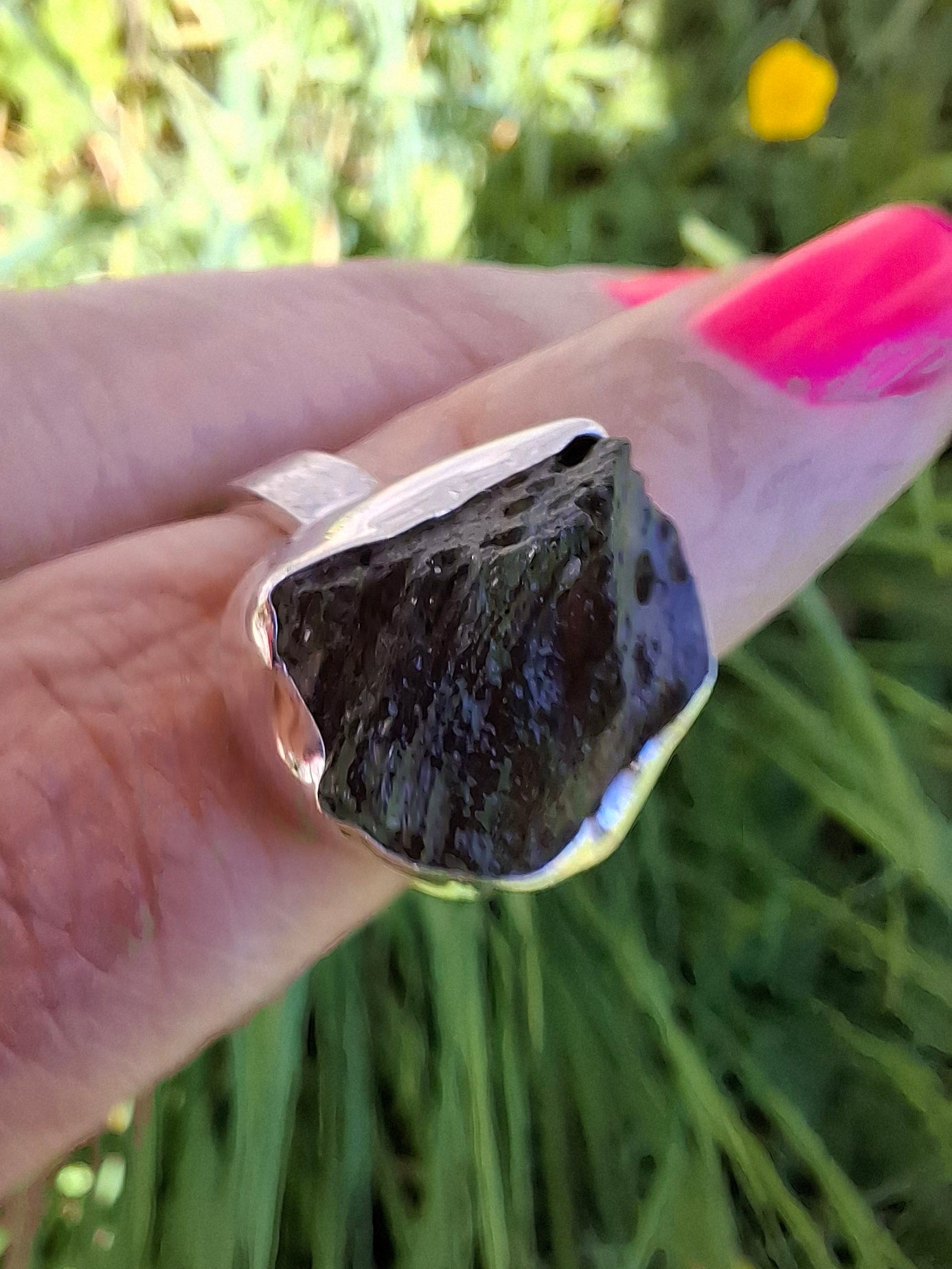 Moldavite Ring, size K, 925 Silver,  Tektite (Ref: R303)