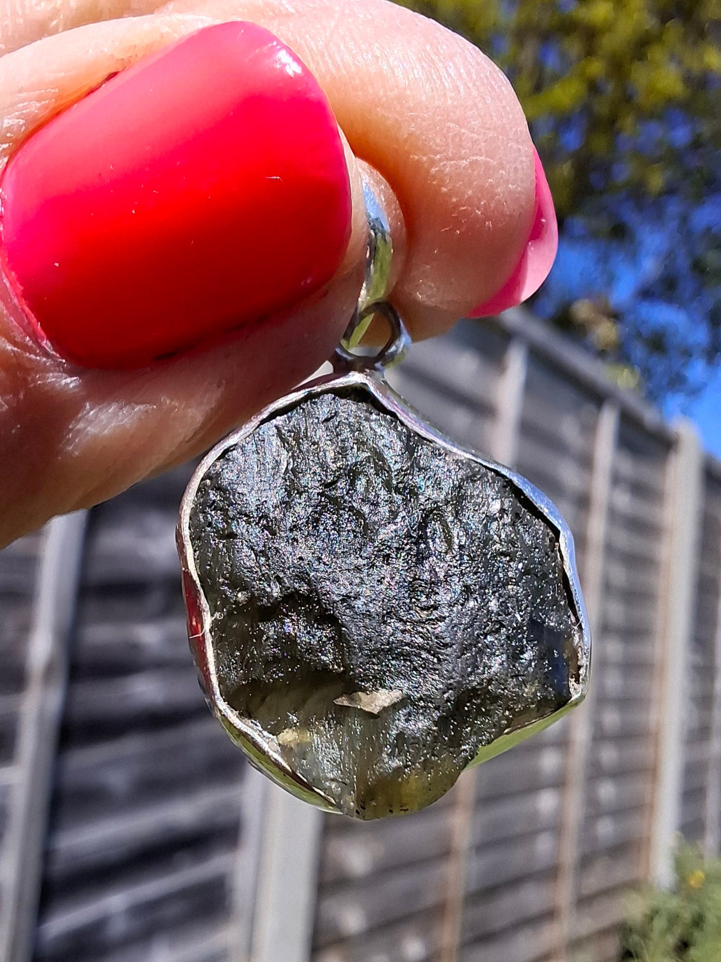 Moldavite Pendant, 925 Silver, Tektite (Ref: P436)