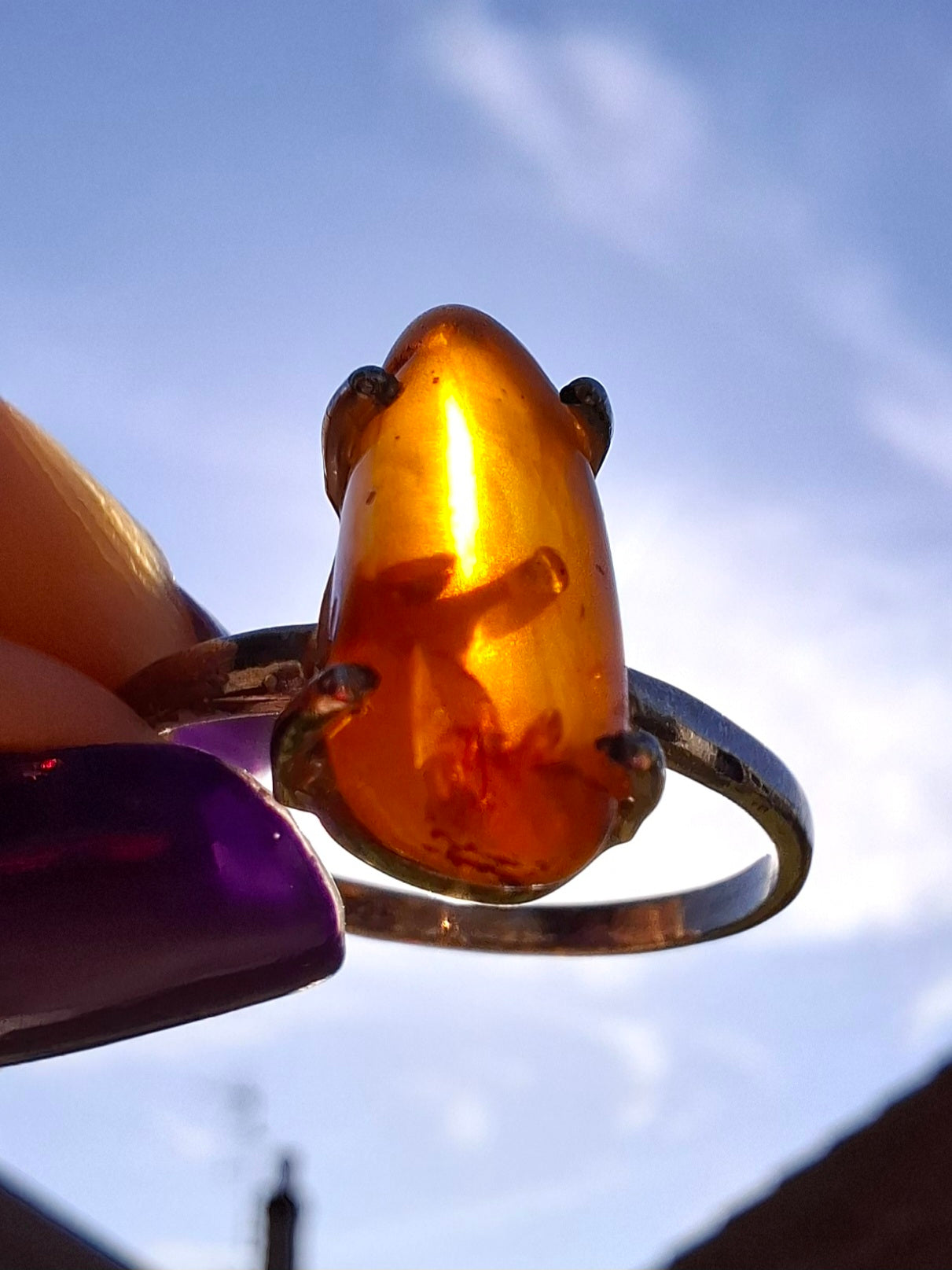 Baltic Amber Ring, size large V, 925 Silver, Fossil (Ref: AR23)