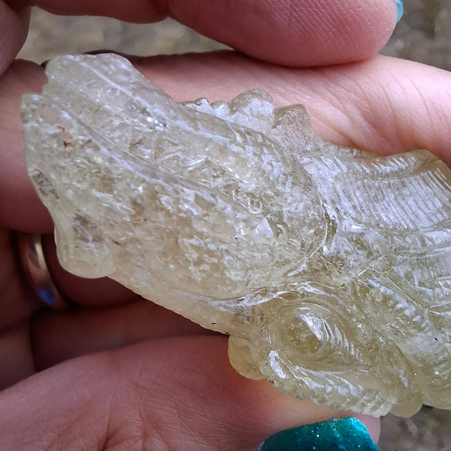 Libyan Desert Glass DRAGON HEAD carving, 48.11g, Tektite (Ref: Dragon4)