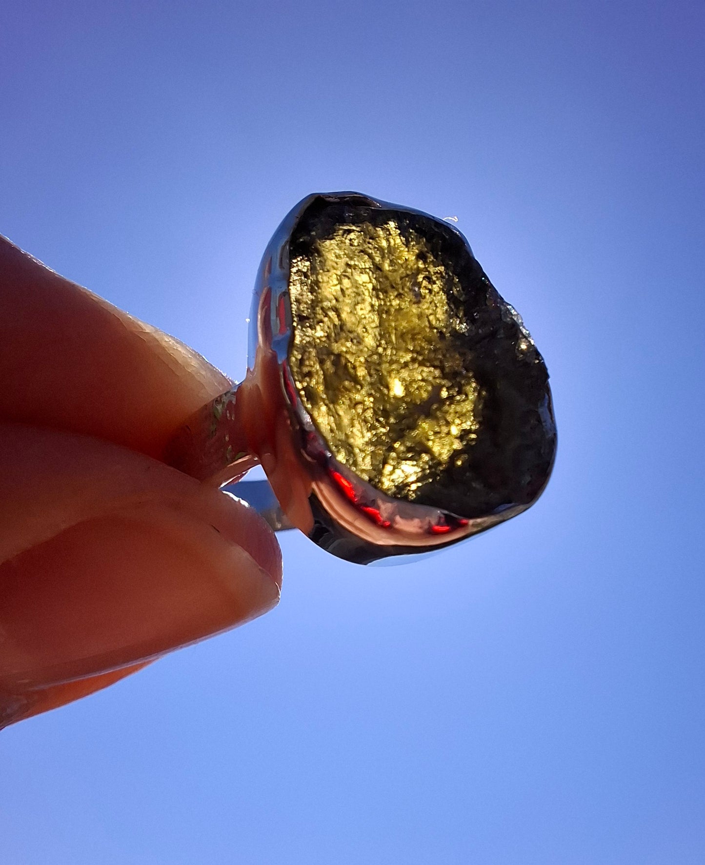 Moldavite Ring, size I, 925 Silver, Tektite (Ref: R296)
