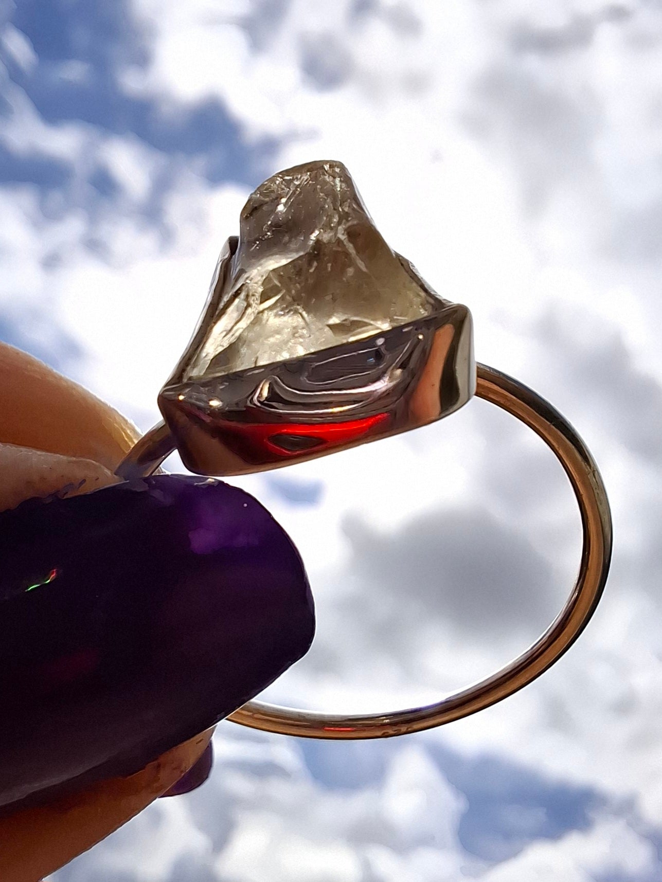Libyan Desert Glass Ring, size large V, 925 Silver, Tektite (Ref: LR58)