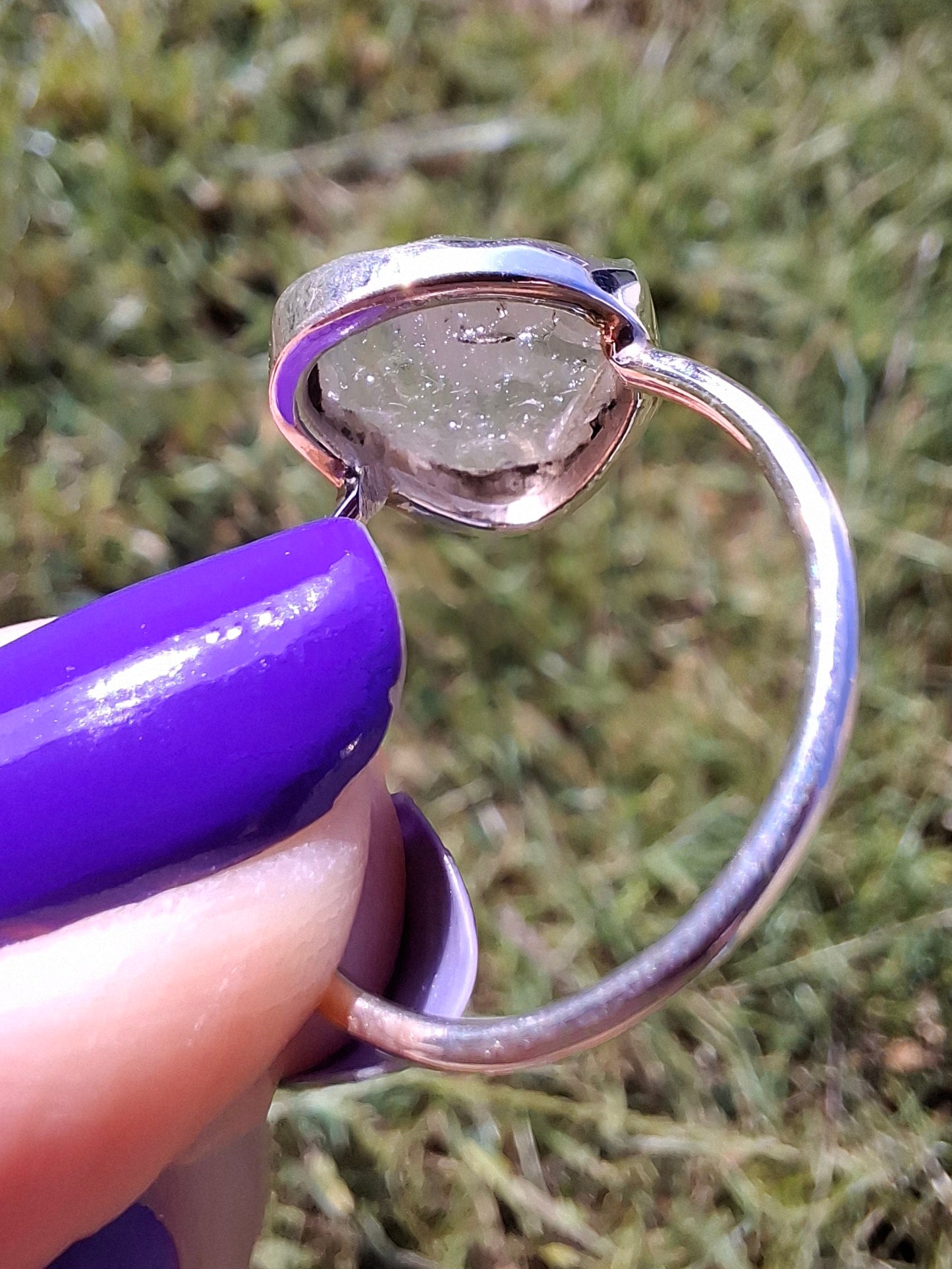 Libyan Desert Glass Ring, size small R, 925 Silver, Tektite (Ref: LR40)