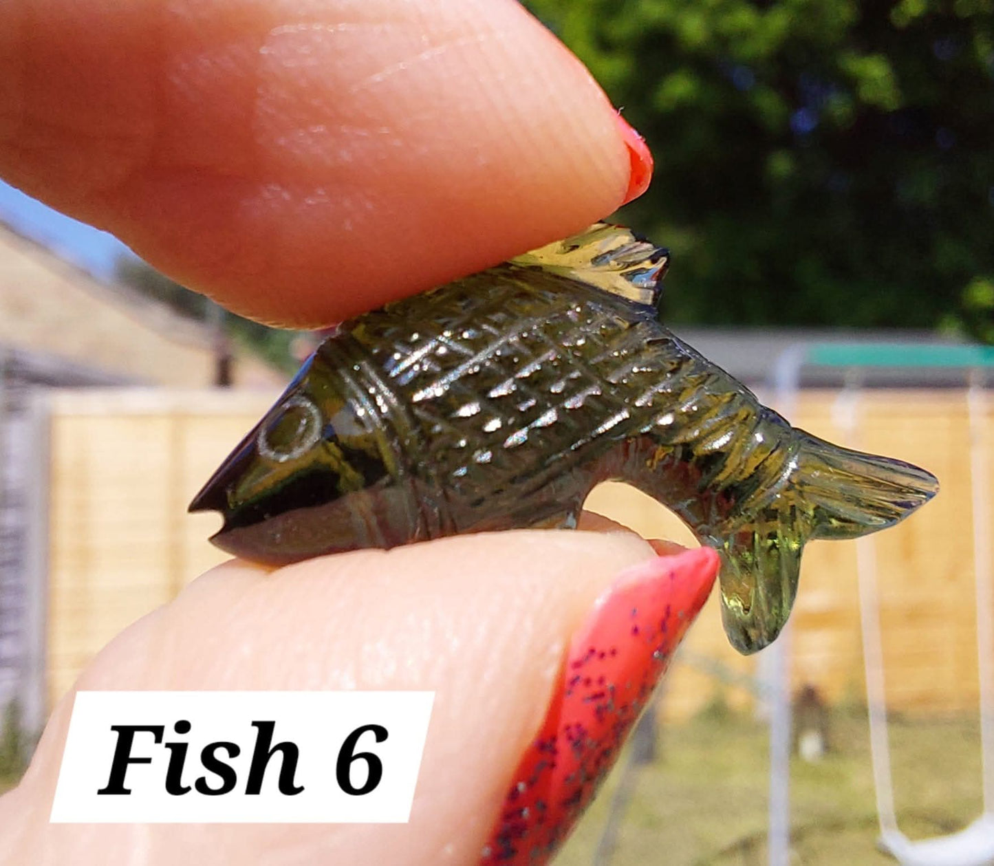 Moldavite FISH carving, 1.62g, Tektite (Ref: Fish6)