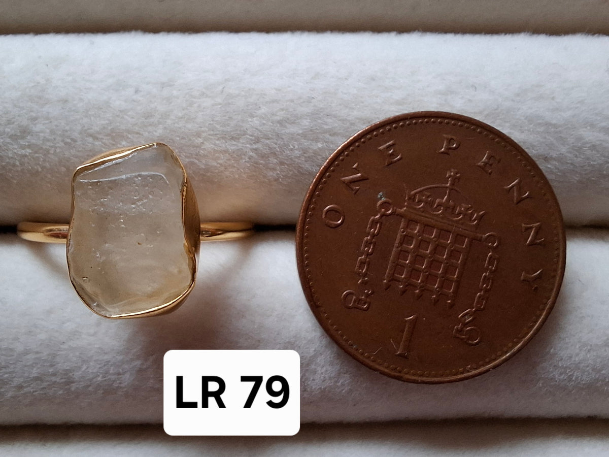 Libyan Desert Glass Ring, 14K GOLD Plated, size large N, Tektite (Ref: LR79)