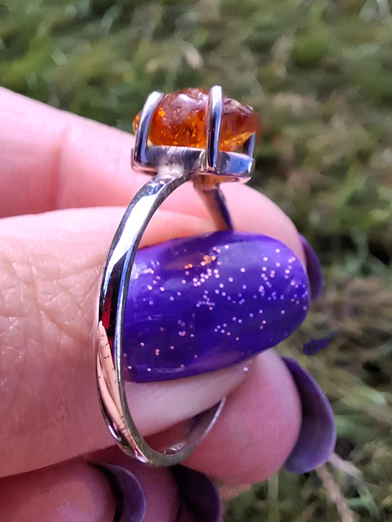 Baltic Amber Ring, size large X, 925 Silver, Fossil (Ref: AR34)