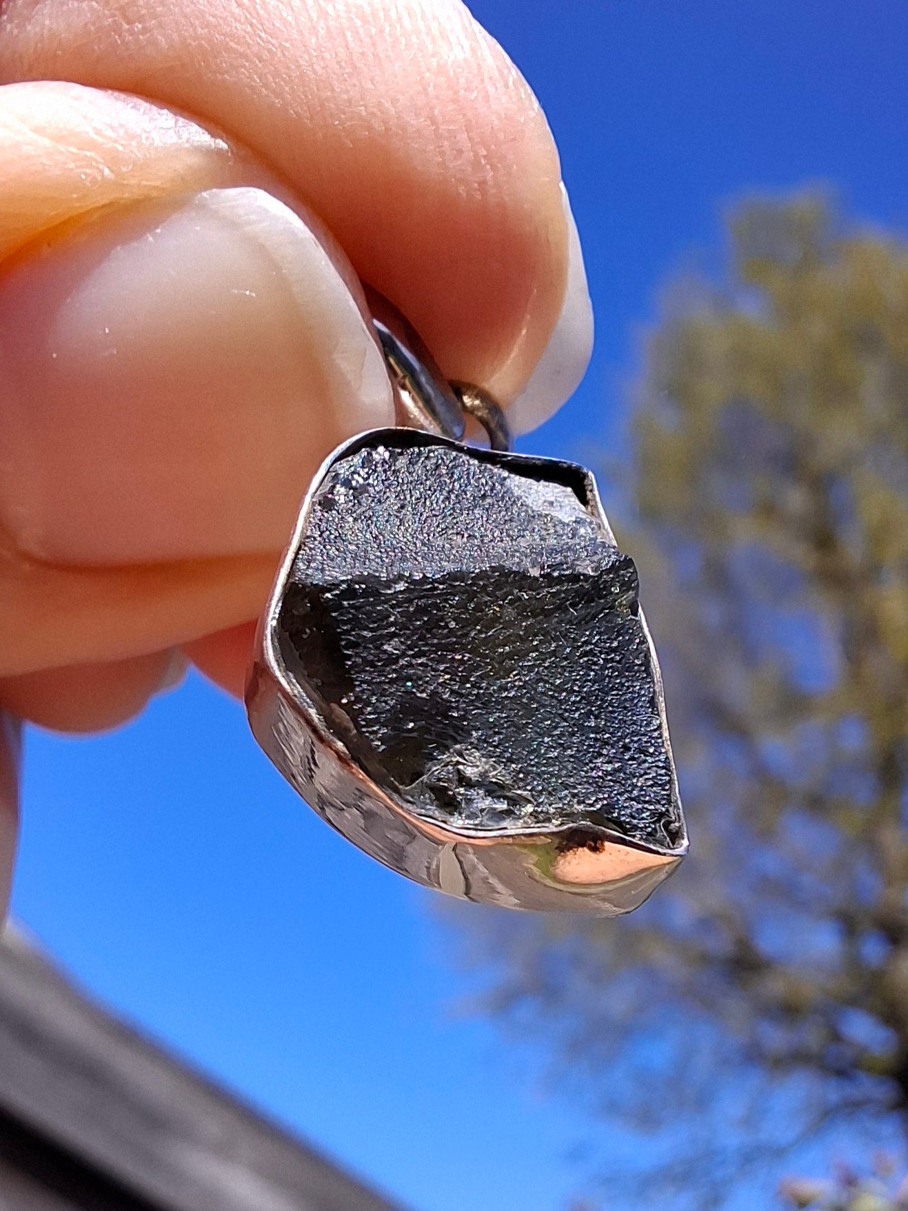 Moldavite Pendant, 925 Silver, Tektite (Ref: P2)