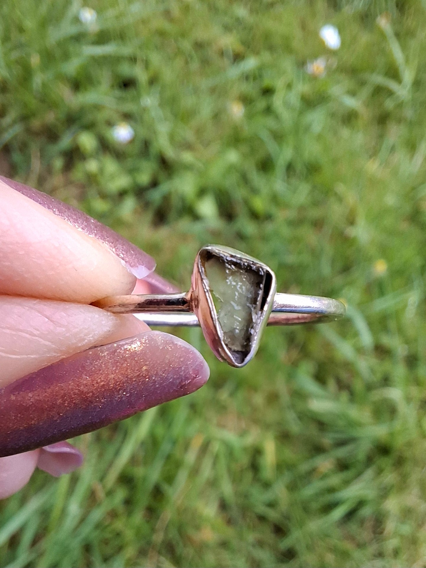 Moldavite Ring, size small S, 925 Silver, Tektite (Ref: R66)