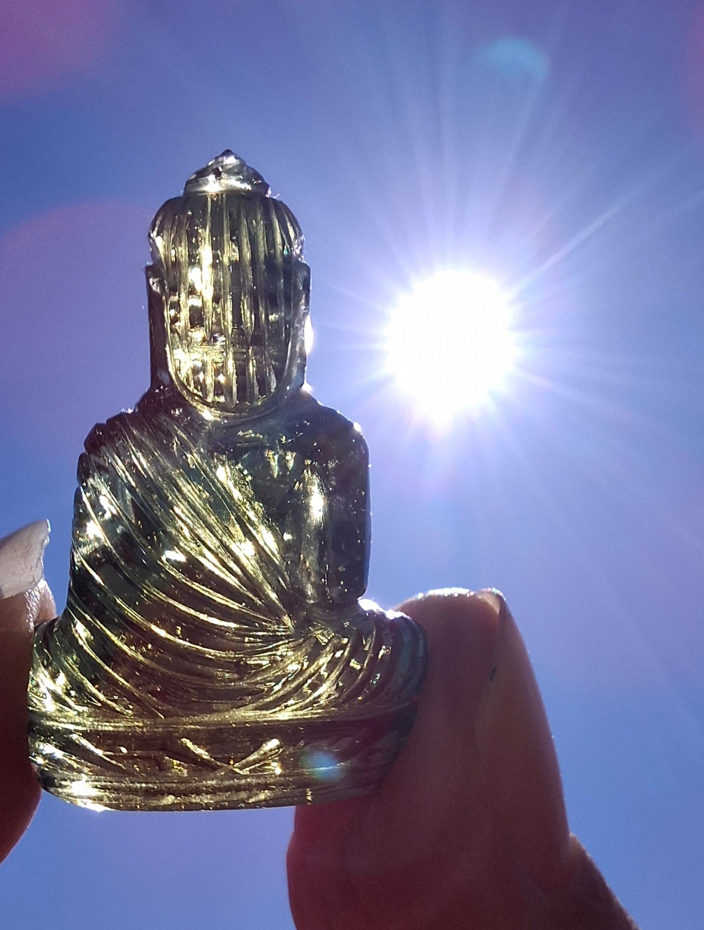 Moldavite BUDDHA Carving, 4.23g, Tektite (Ref: Buddha6)