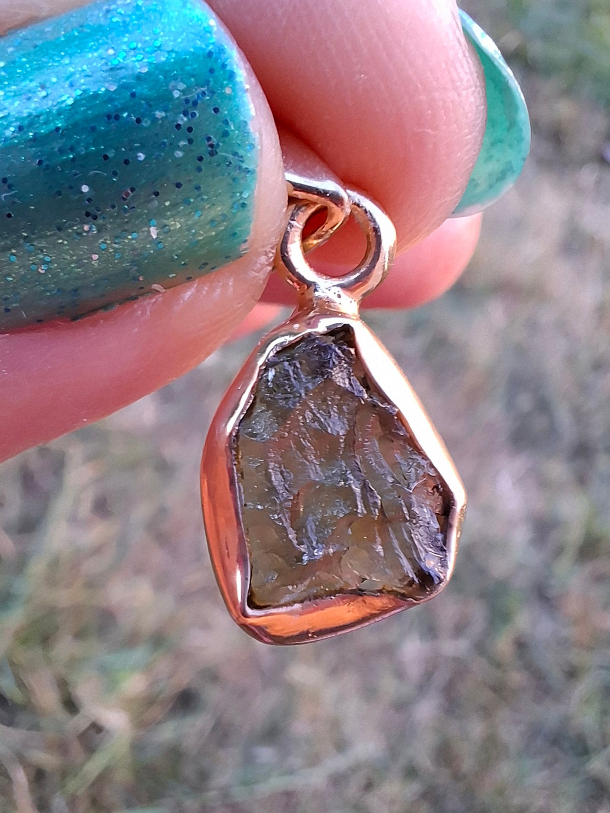 Moldavite Pendant, 14K GOLD Plated, Tektite (Ref: P446)