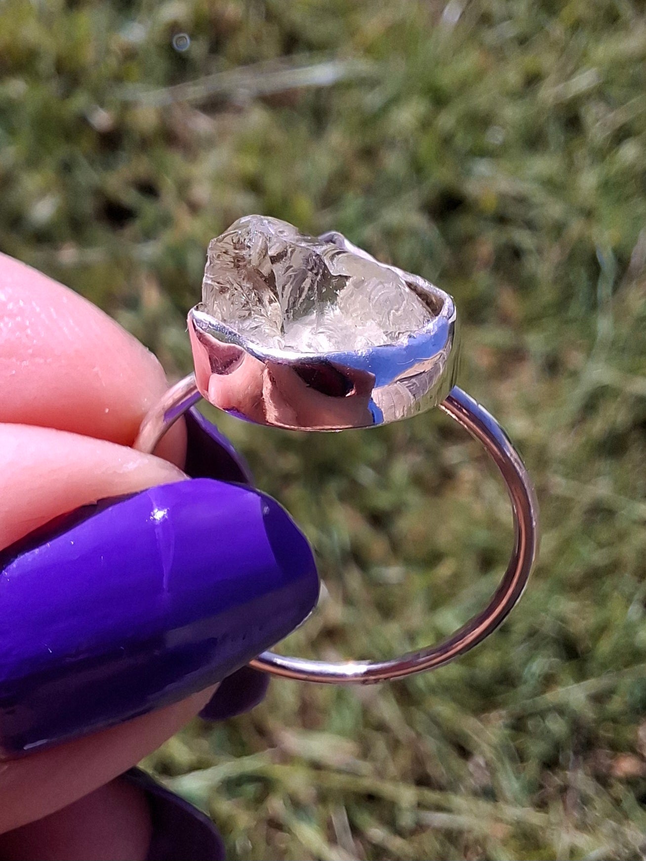 Libyan Desert Glass Ring, size large S/small T, 925 Silver, Tektite (Ref: LR47)