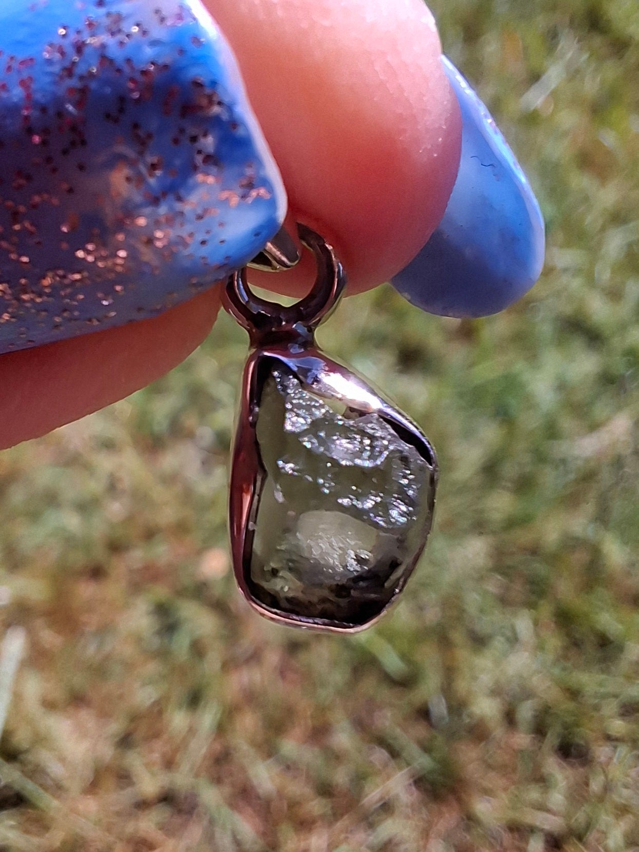 Moldavite Pendant, 925 Silver, Tektite (Ref: P72)