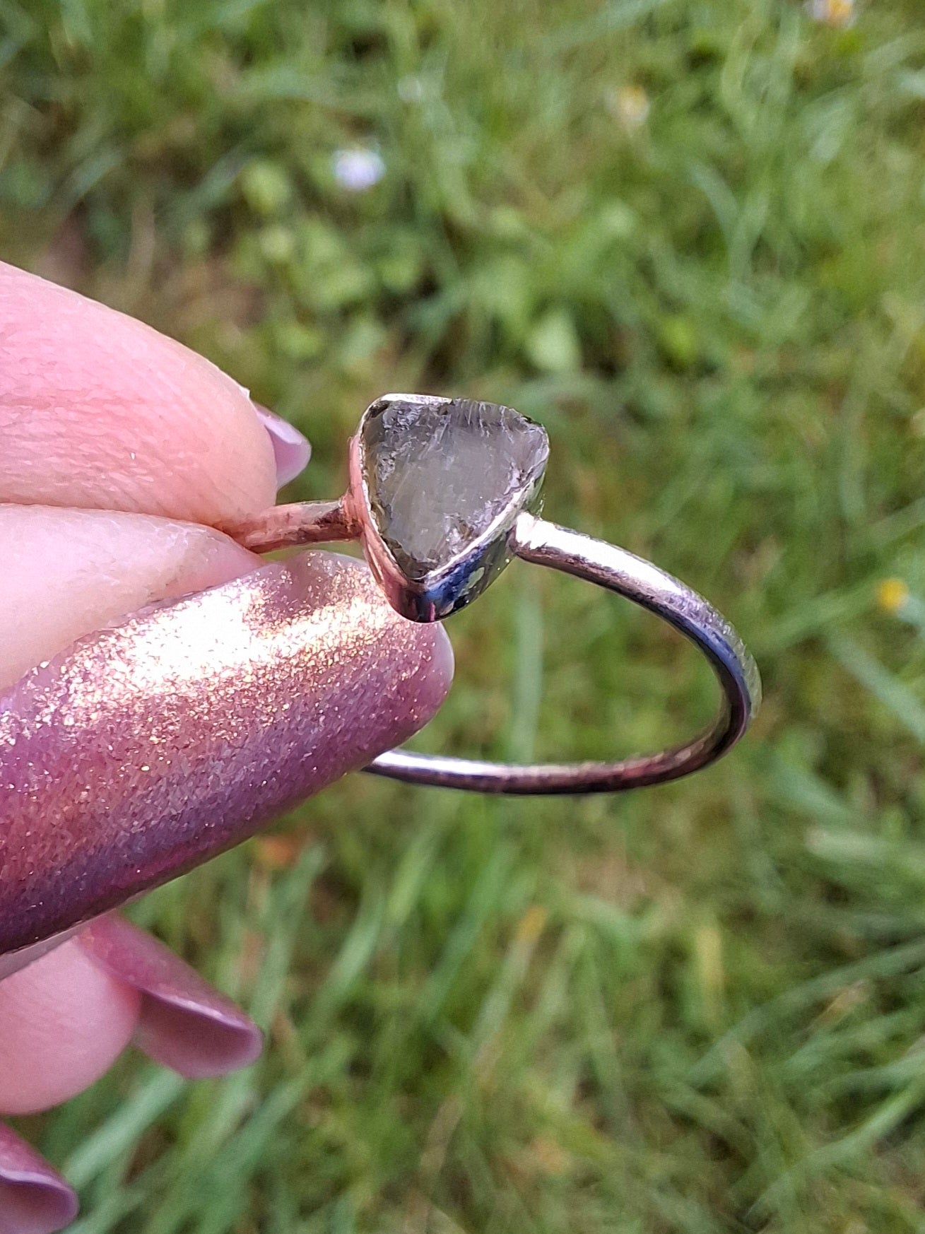 Moldavite Ring, size large R/small S, 925 Silver, Tektite (Ref: R67)