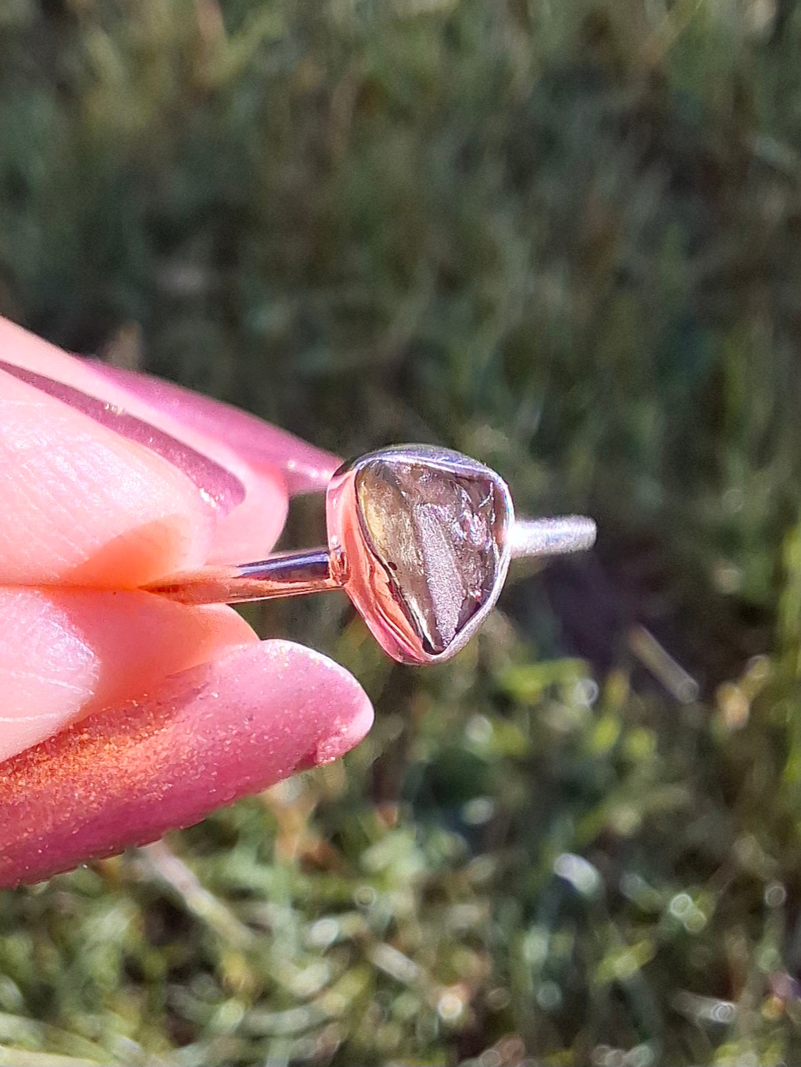 Moldavite's Ring, size large L/small M, 925 Silver, Tektite (Ref: R36)