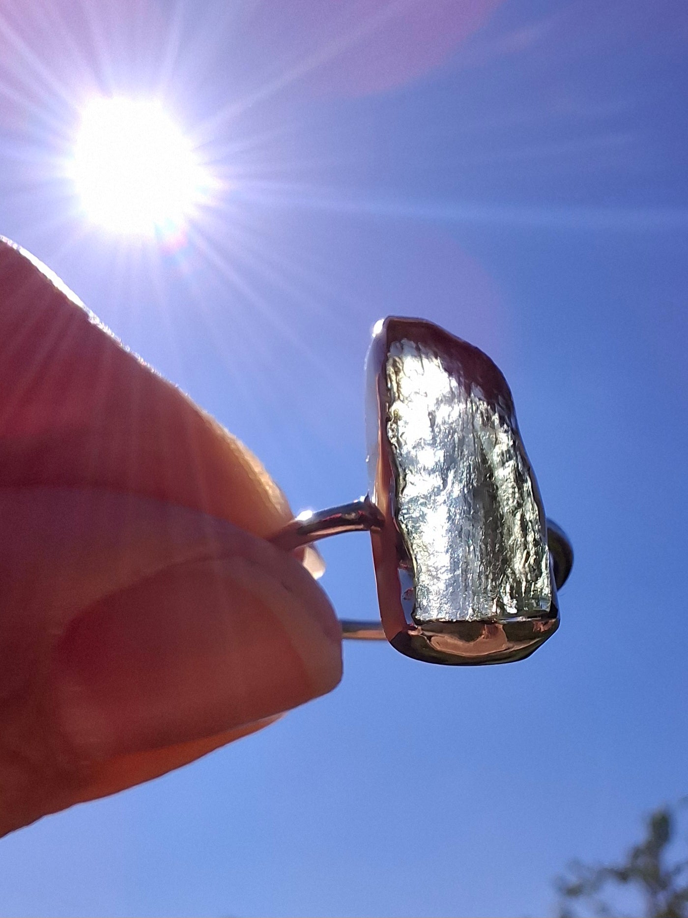 Moldavite Ring, size K, 925 Silver, Tektite (Ref: R21)