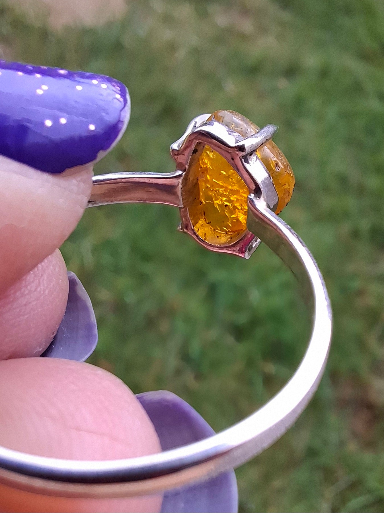 Baltic Amber Ring, size large Y, 925 Silver, Fossil (Ref: AR37)
