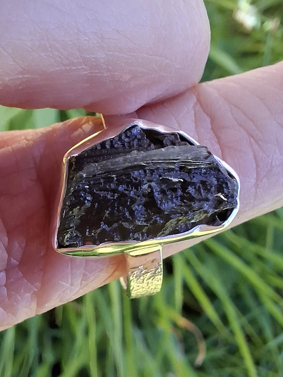 Moldavite Ring, size large R/small S, 925 Silver, Tektite (Ref: R319)